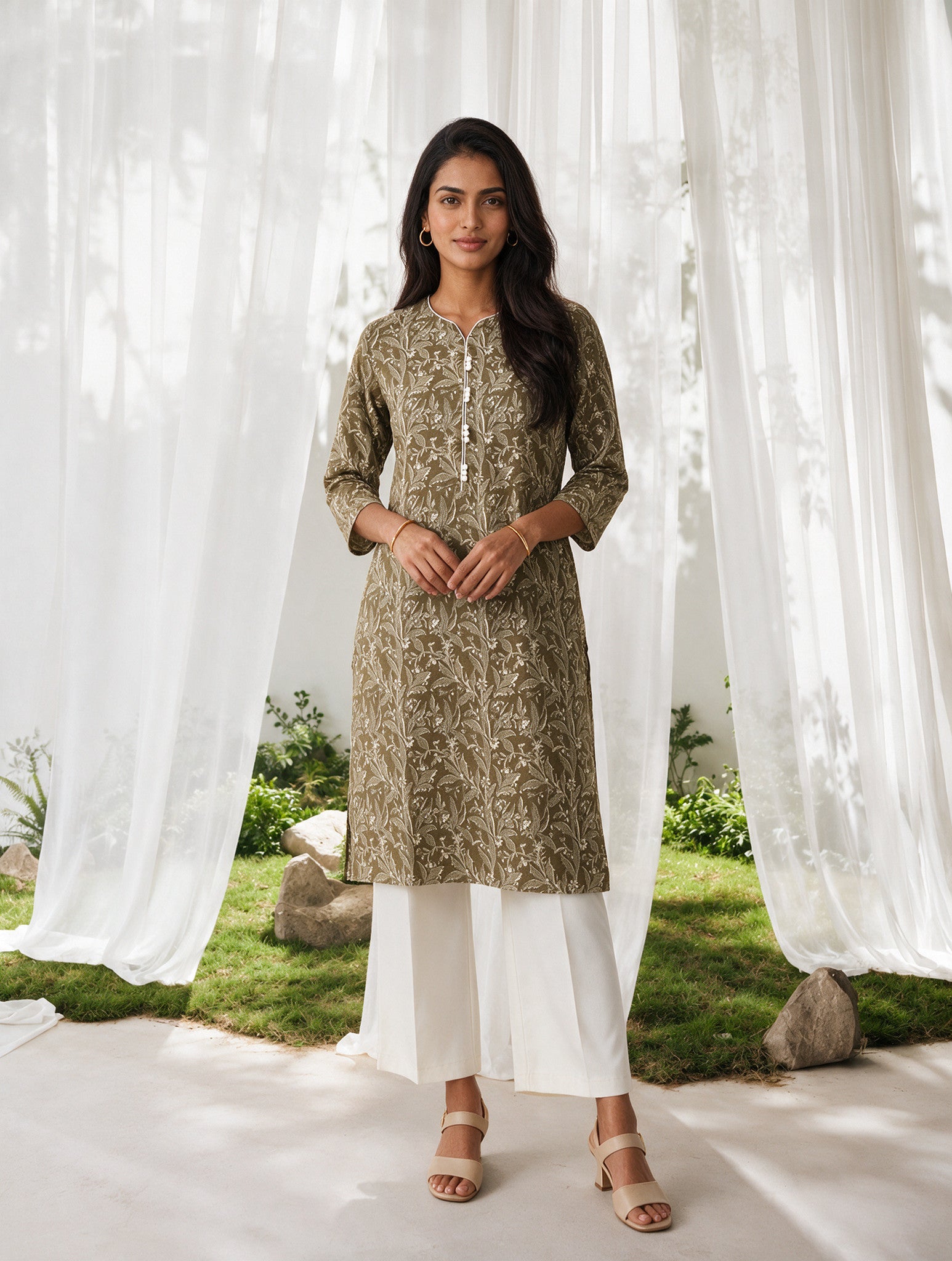 Cotton Printed Straight Knee Length Kurta