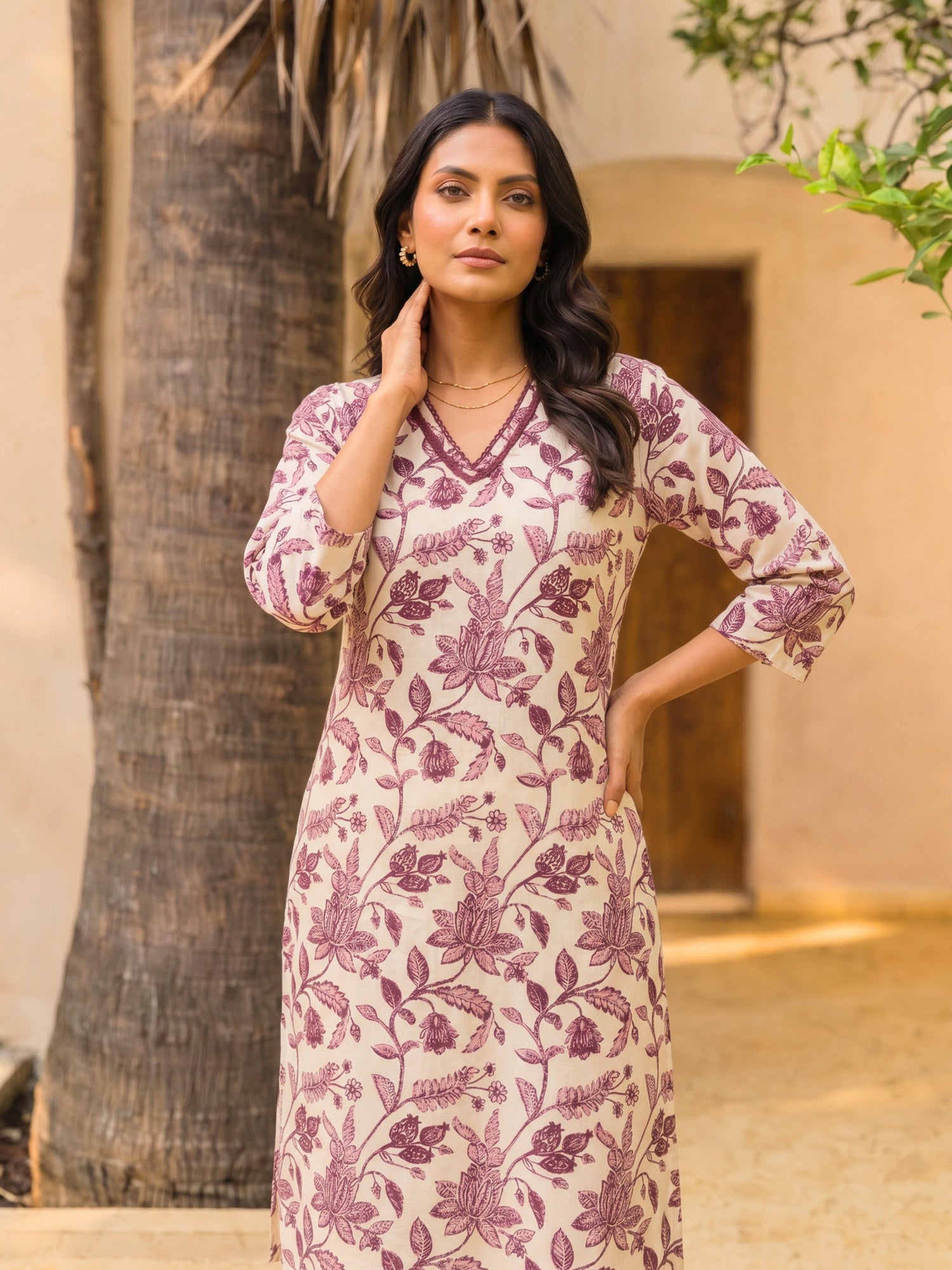 Buy Rayon Printed Straight Knee Length Kurta-Pink