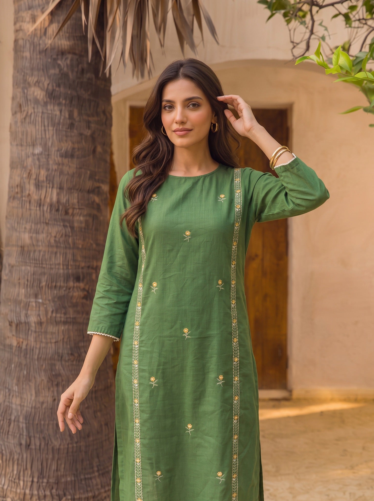 Cotton Embroidered Straight Calf Length Kurta