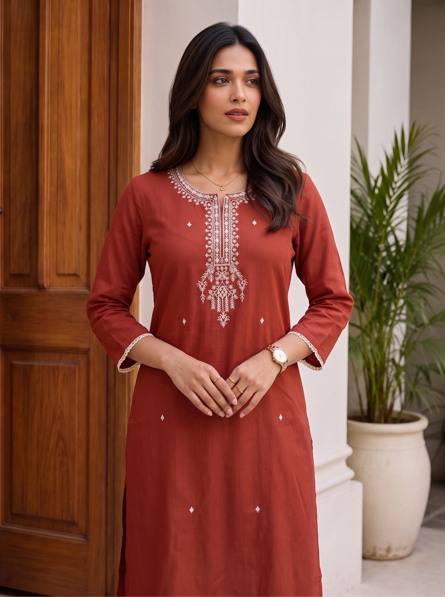 Rayon Embroidered Straight Calf Length Kurta