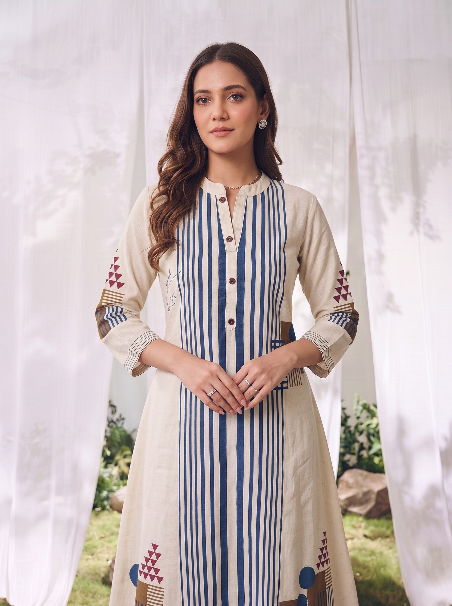 Buy Cotton Printed Straight Calf Length Kurta-Blue