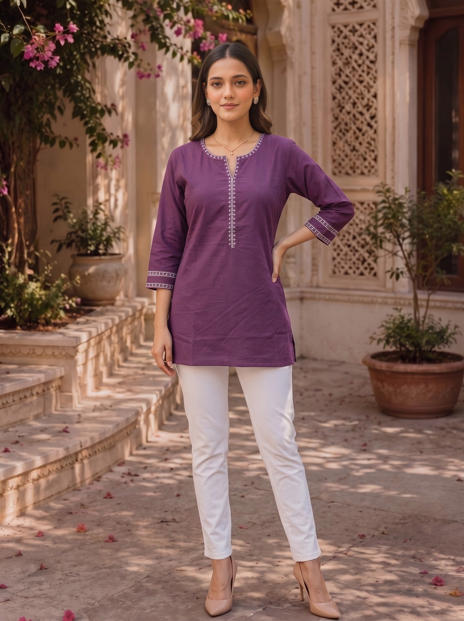 Rayon Embroidered Straight Short Length Short Kurta