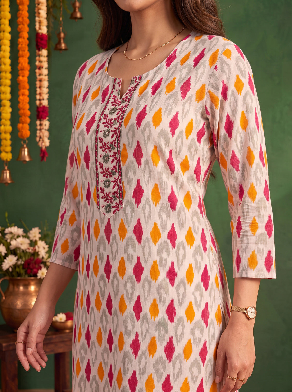 Buy Rayon Printed Straight Knee Length Kurta-Off White