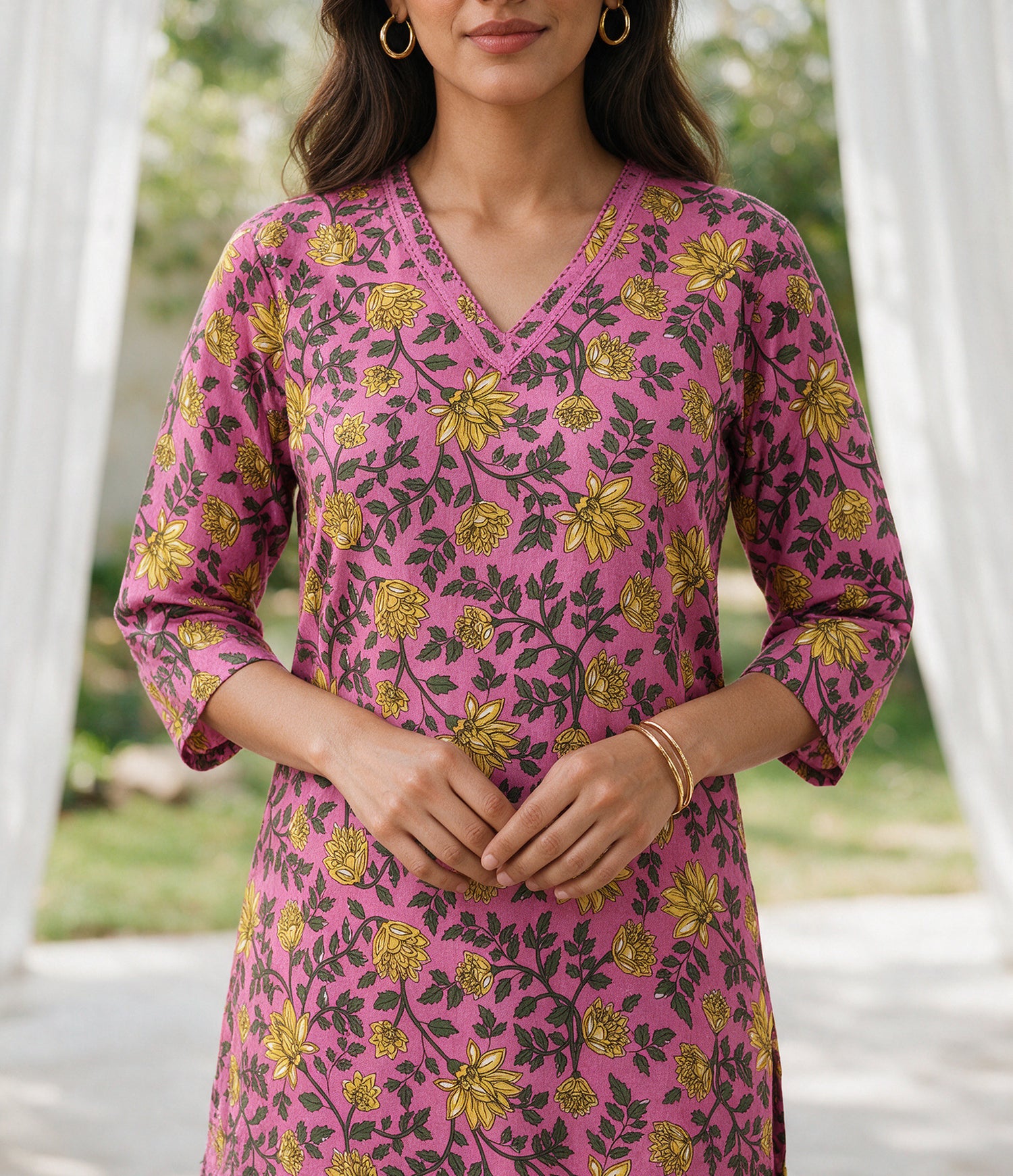 Buy Rayon Printed Straight Knee Length Kurta-Pink
