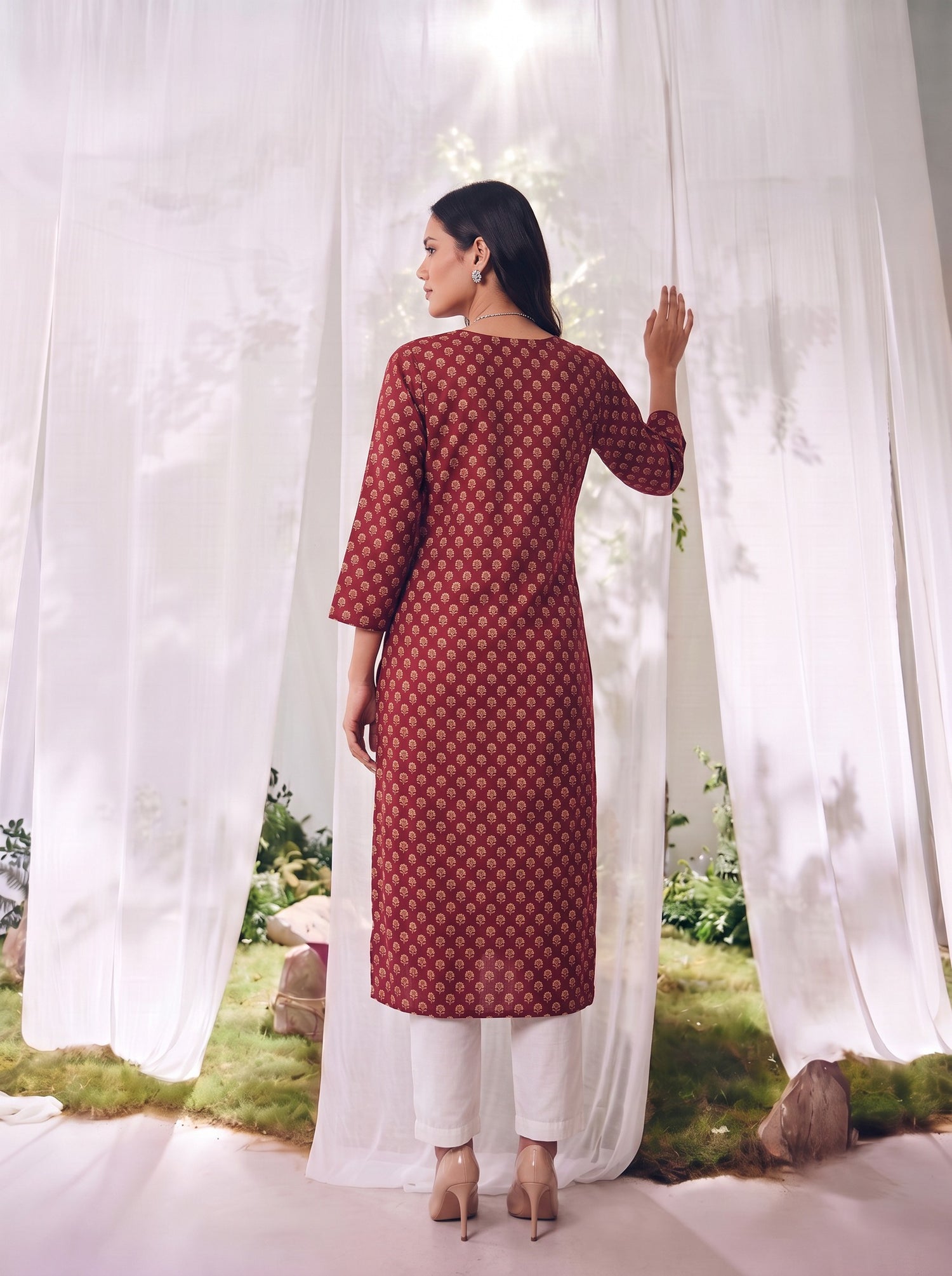 Buy Rayon Printed Straight Knee Length Kurta-Pink