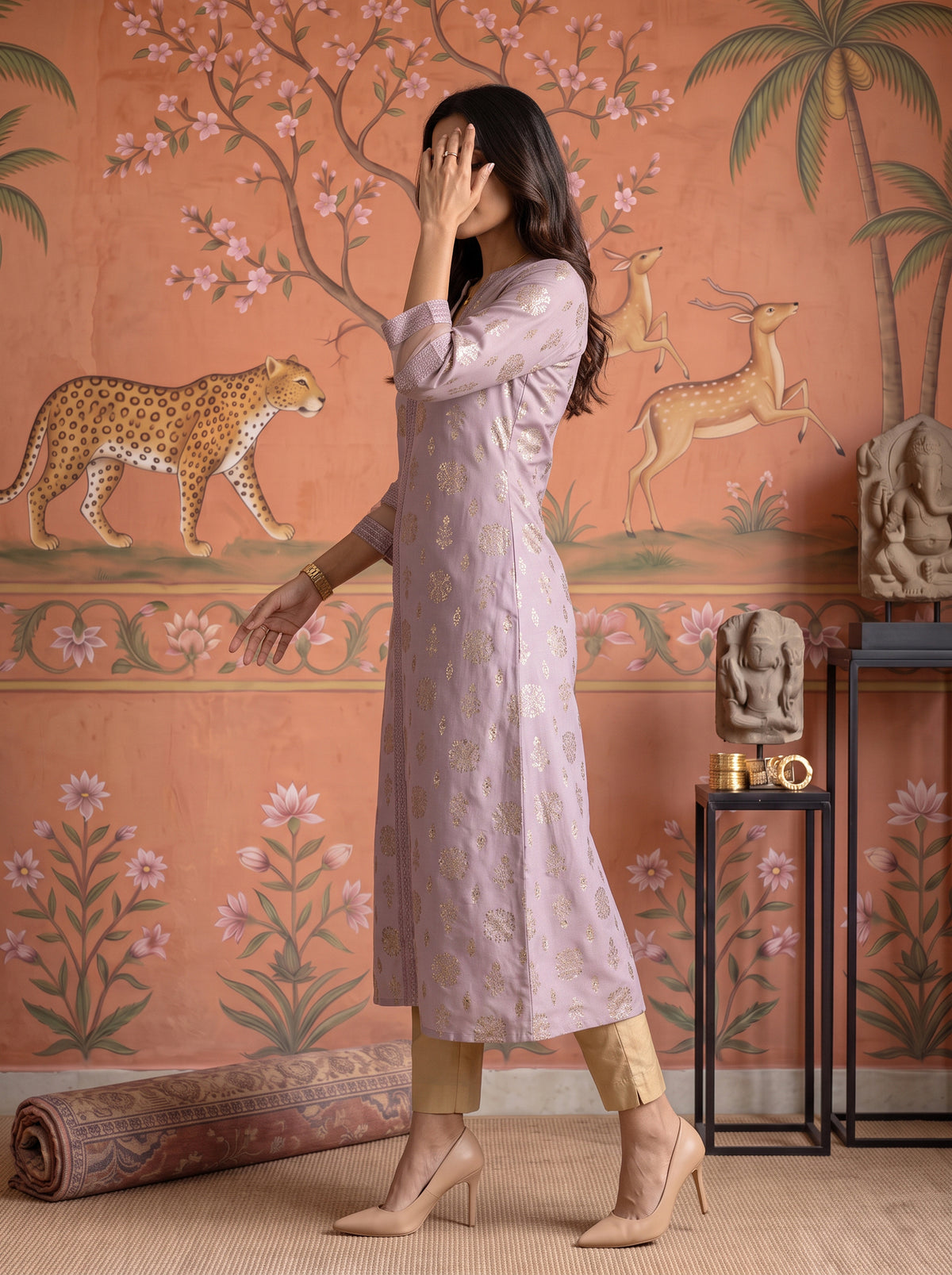 Rayon Printed A-Line Calf Length Kurta