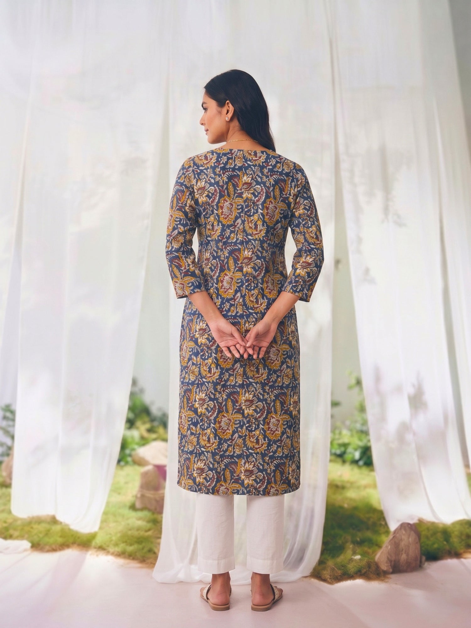 Buy Rayon Embroidered Straight Knee Length Kurta-Blue