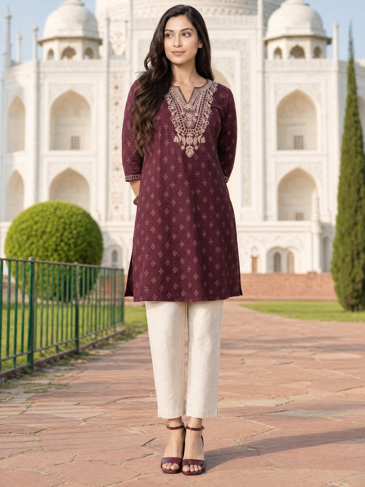 Rayon Embroidered Straight Calf Length Kurta
