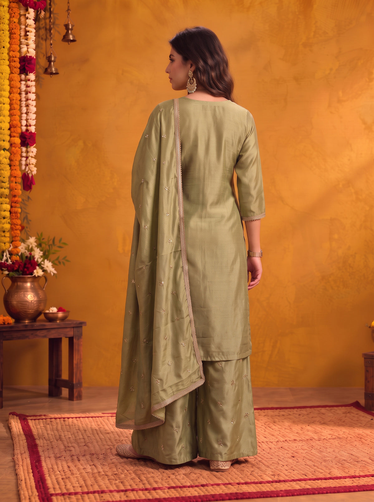 Viscose Embroidered Straight Knee Length Kurta With Pant and Dupatta