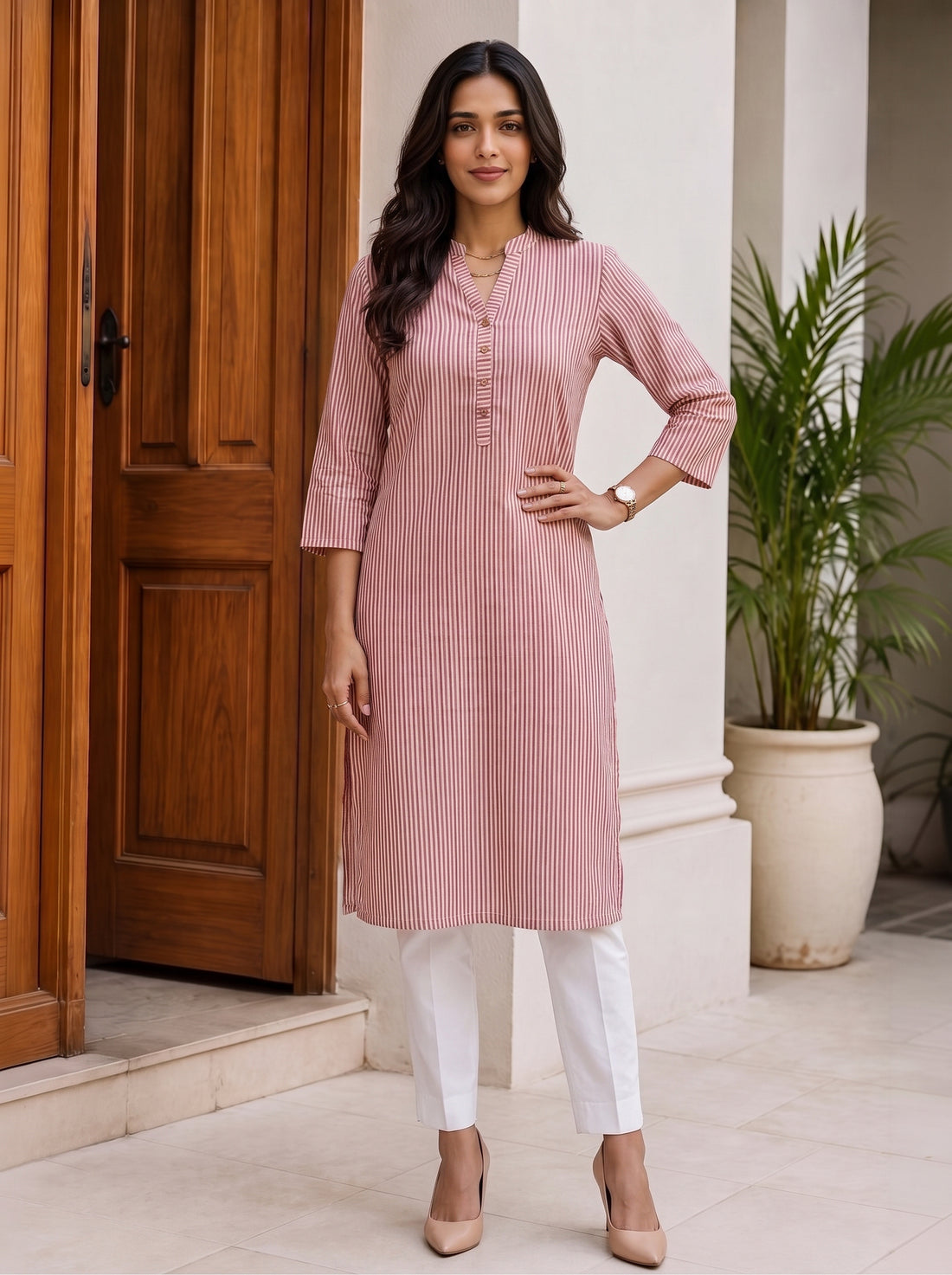 Buy Cotton Printed Straight Knee Length Kurta-Rust