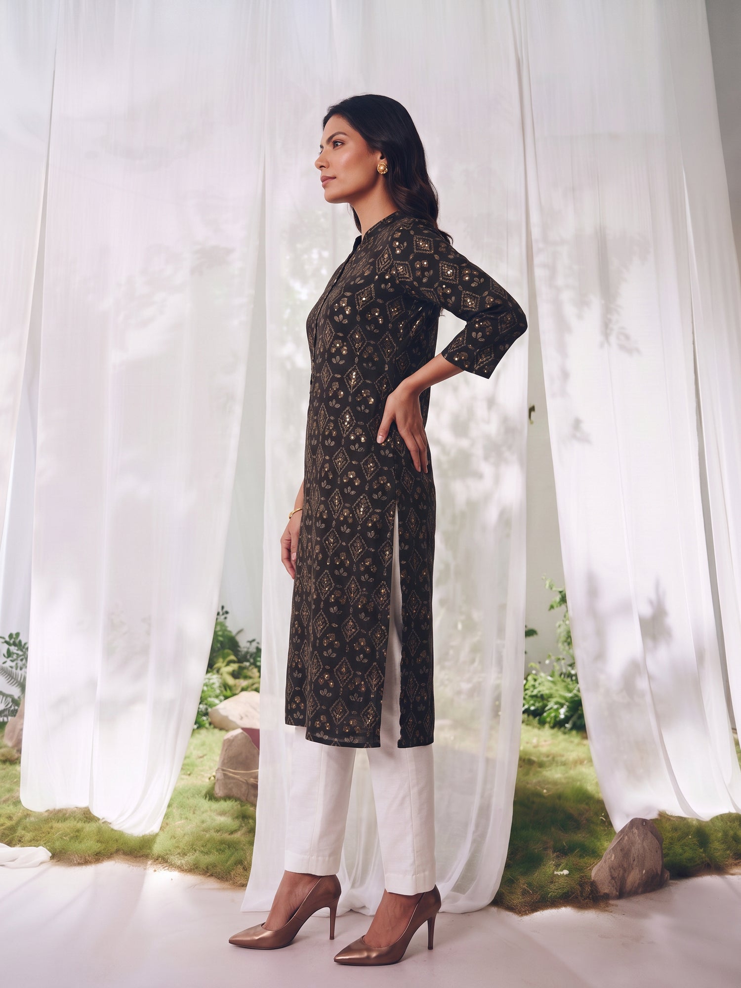 Rayon Printed Straight Calf Length Kurta