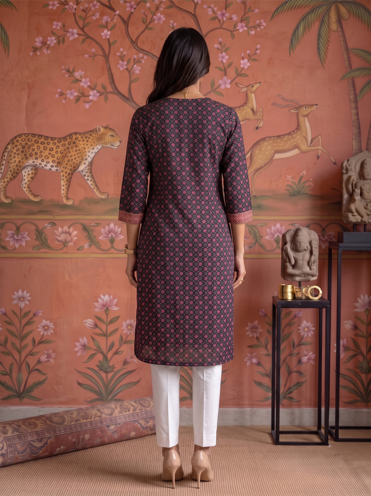 Buy Rayon Embroidered Straight Calf Length Kurta-Purple