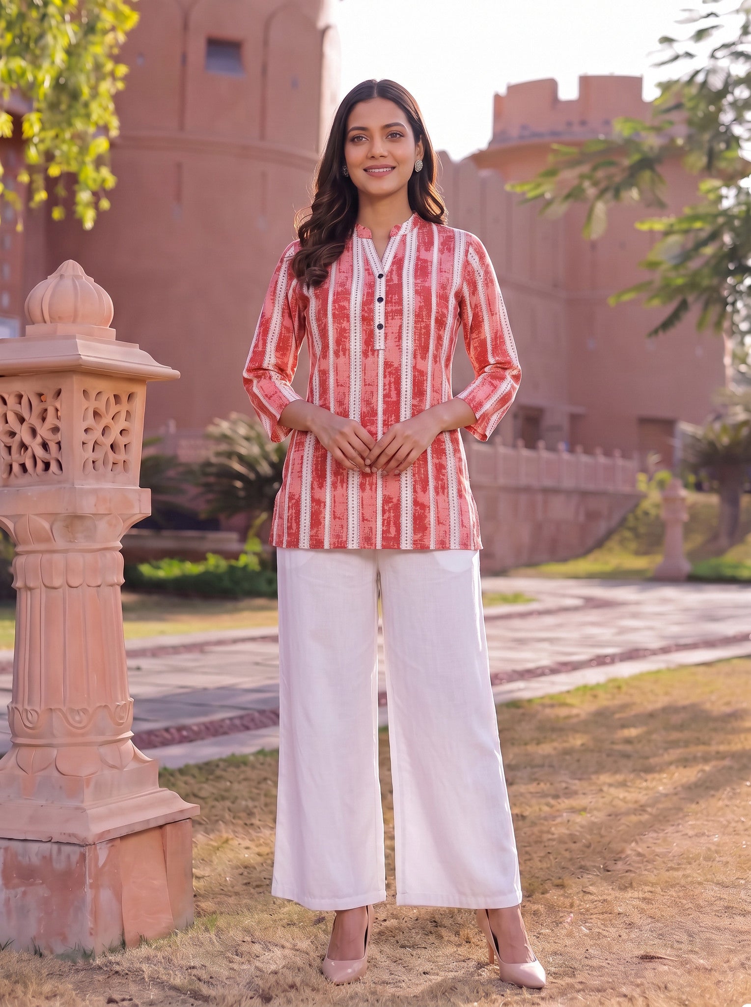 Cotton Printed Straight Short Length Short Kurta