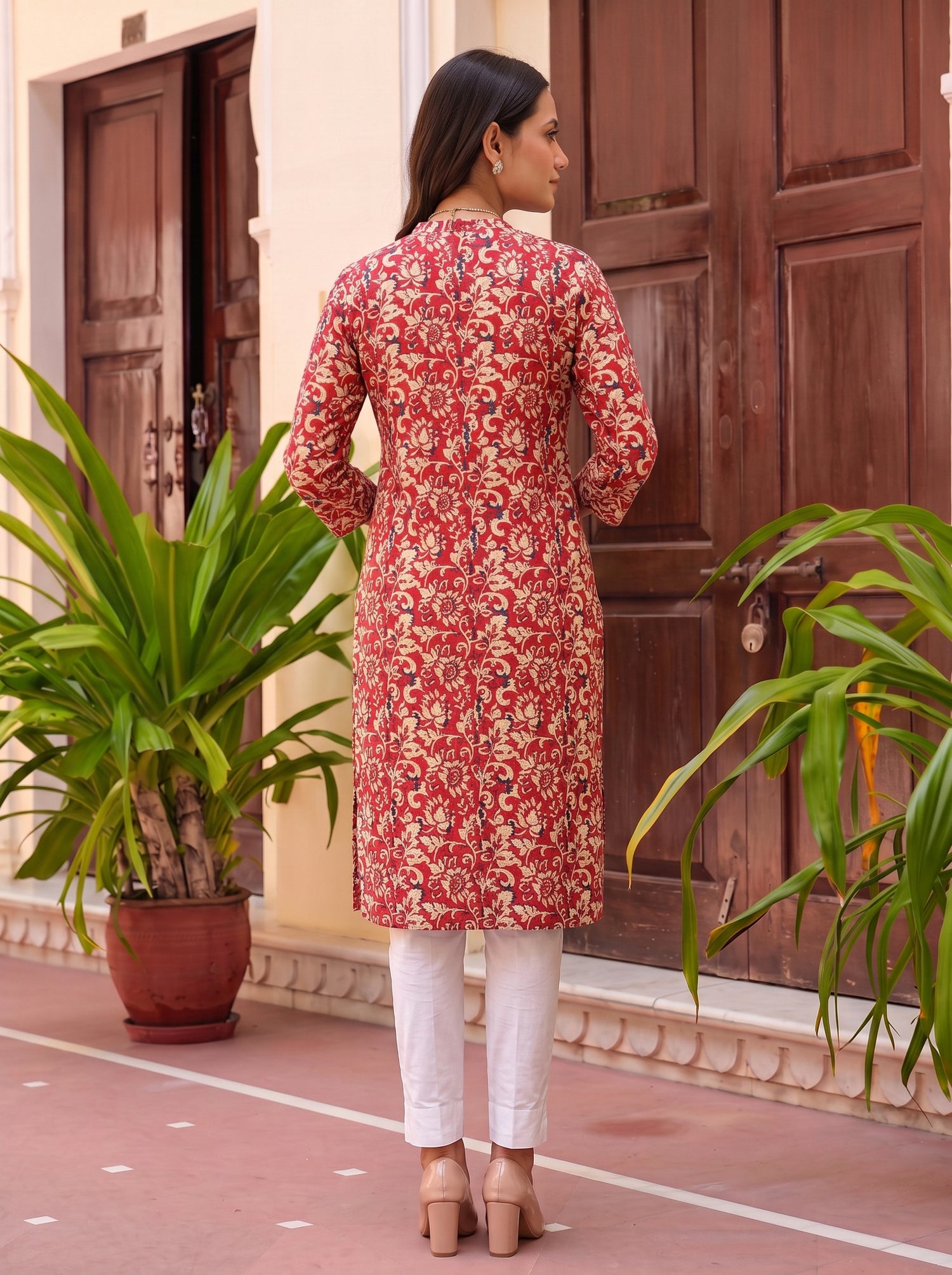 Buy Cotton Printed Straight Knee Length Kurta-Red