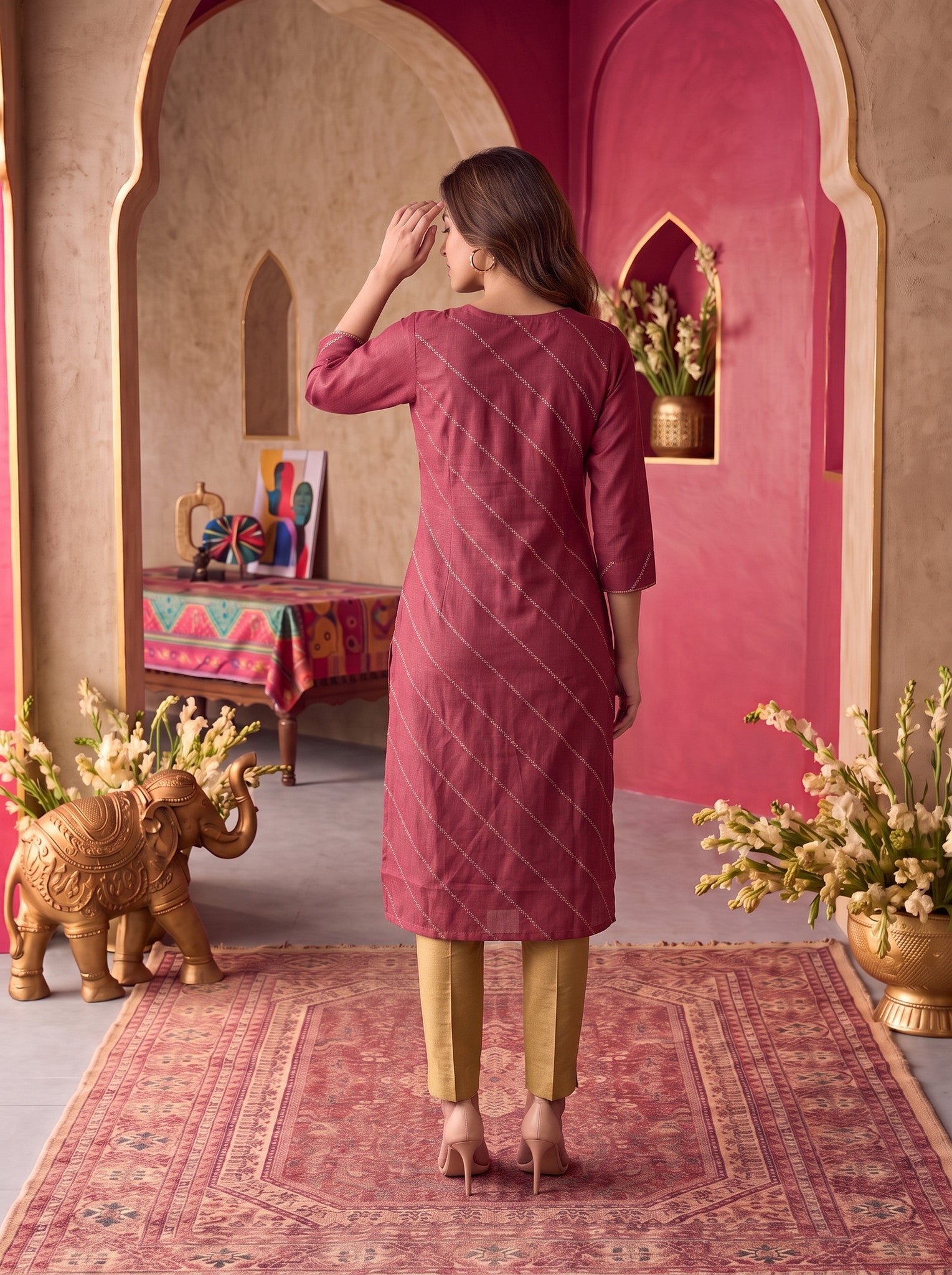 Viscose Embroidered Straight Calf Length Kurta
