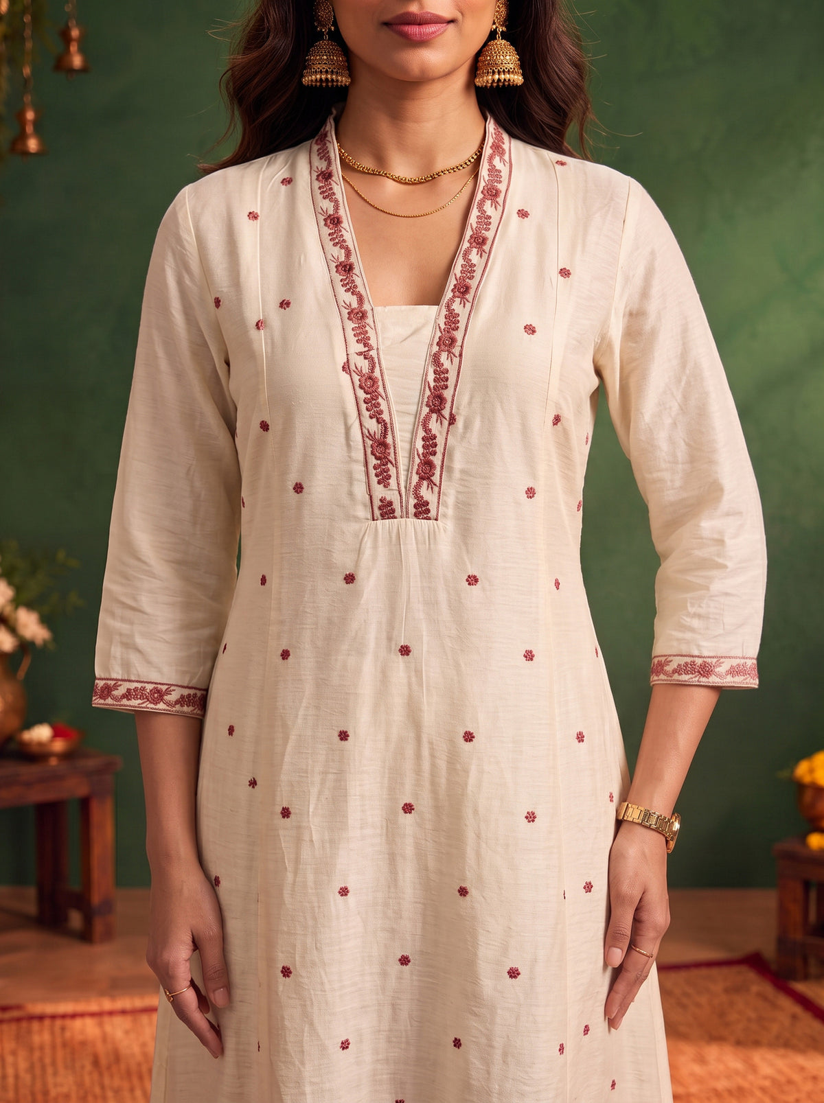 Viscose Embroidered Flared Calf Length Kurta