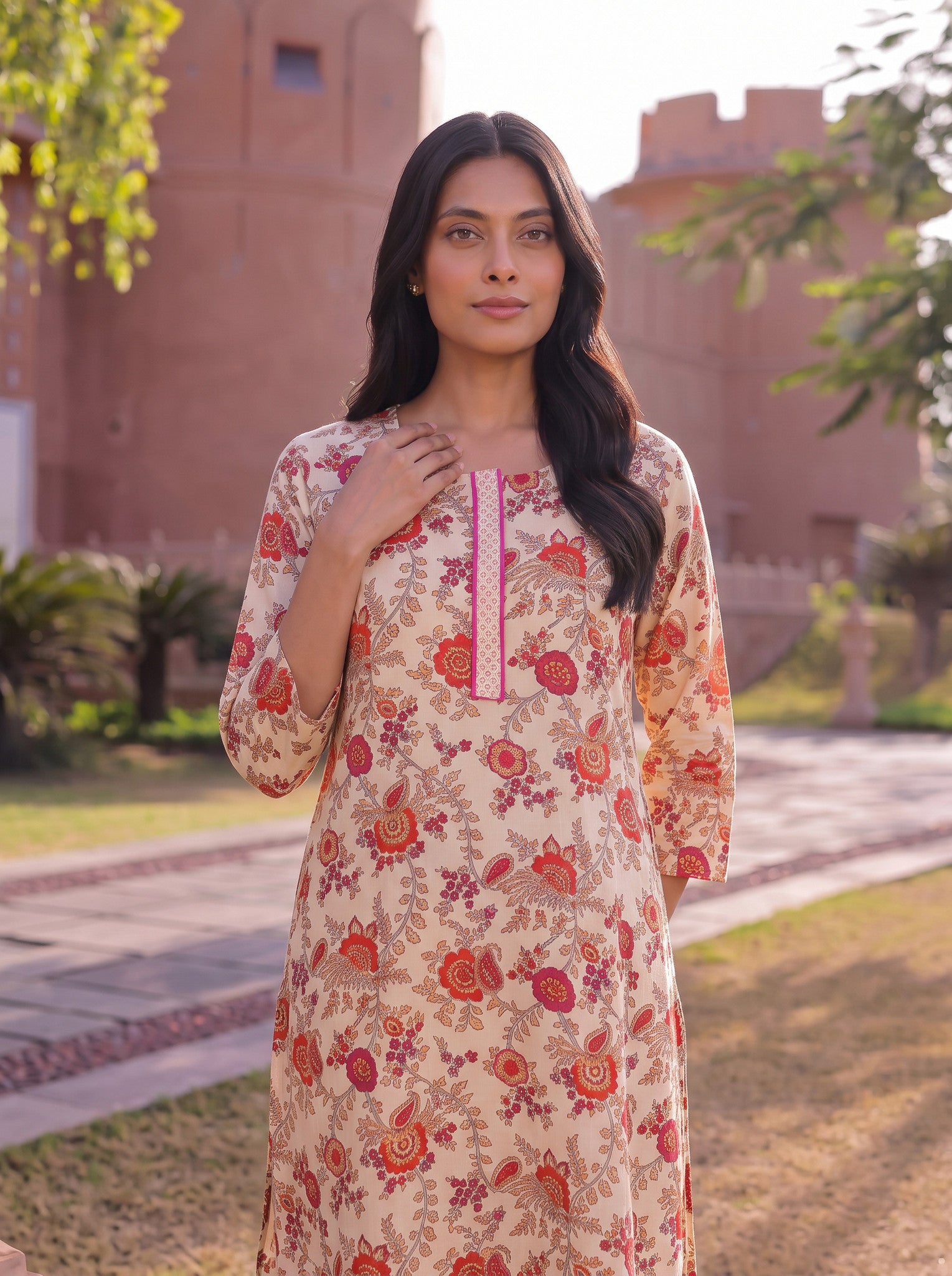 Rayon Printed Straight Knee Length Kurta