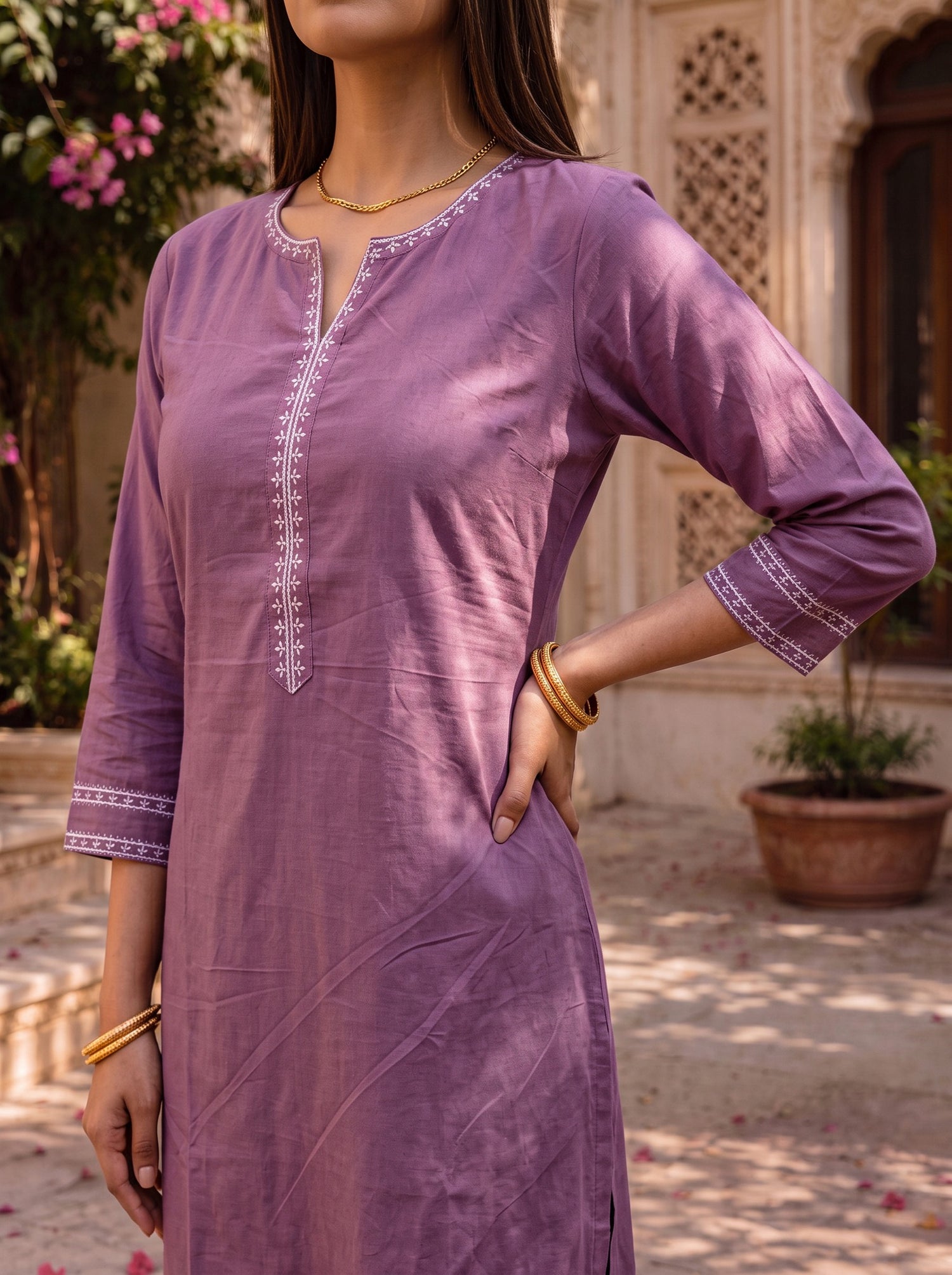 Buy Rayon Embroidered Straight Short Length Short Kurta-Mauve