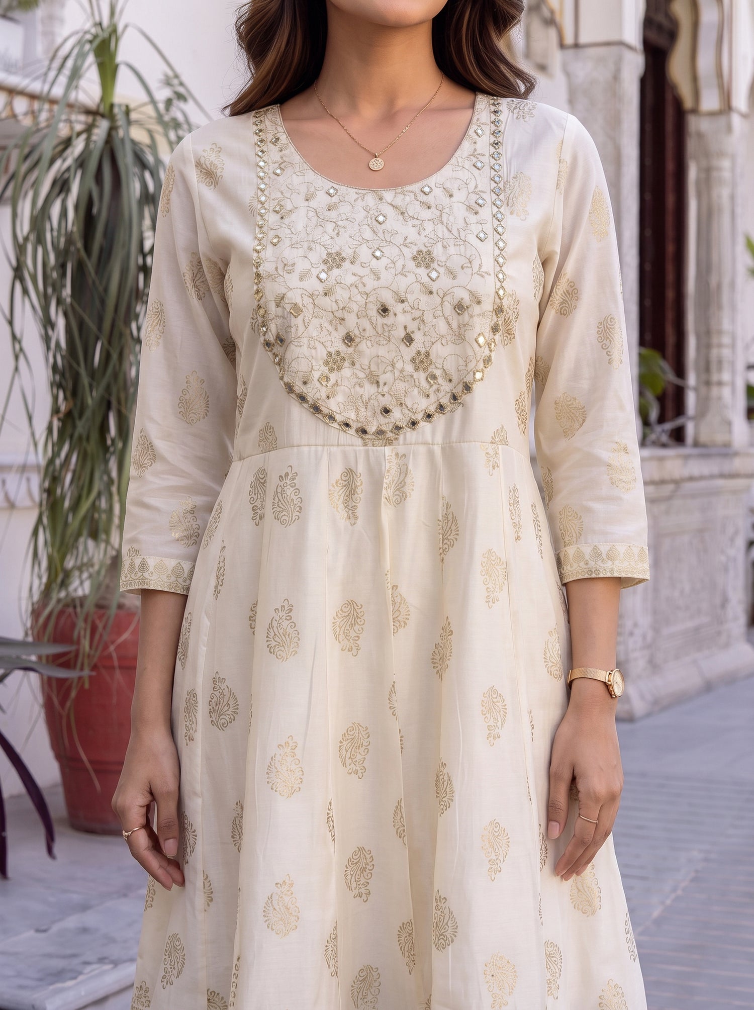 Buy Viscose Embroidered Straight Calf Length Kurta-Off White