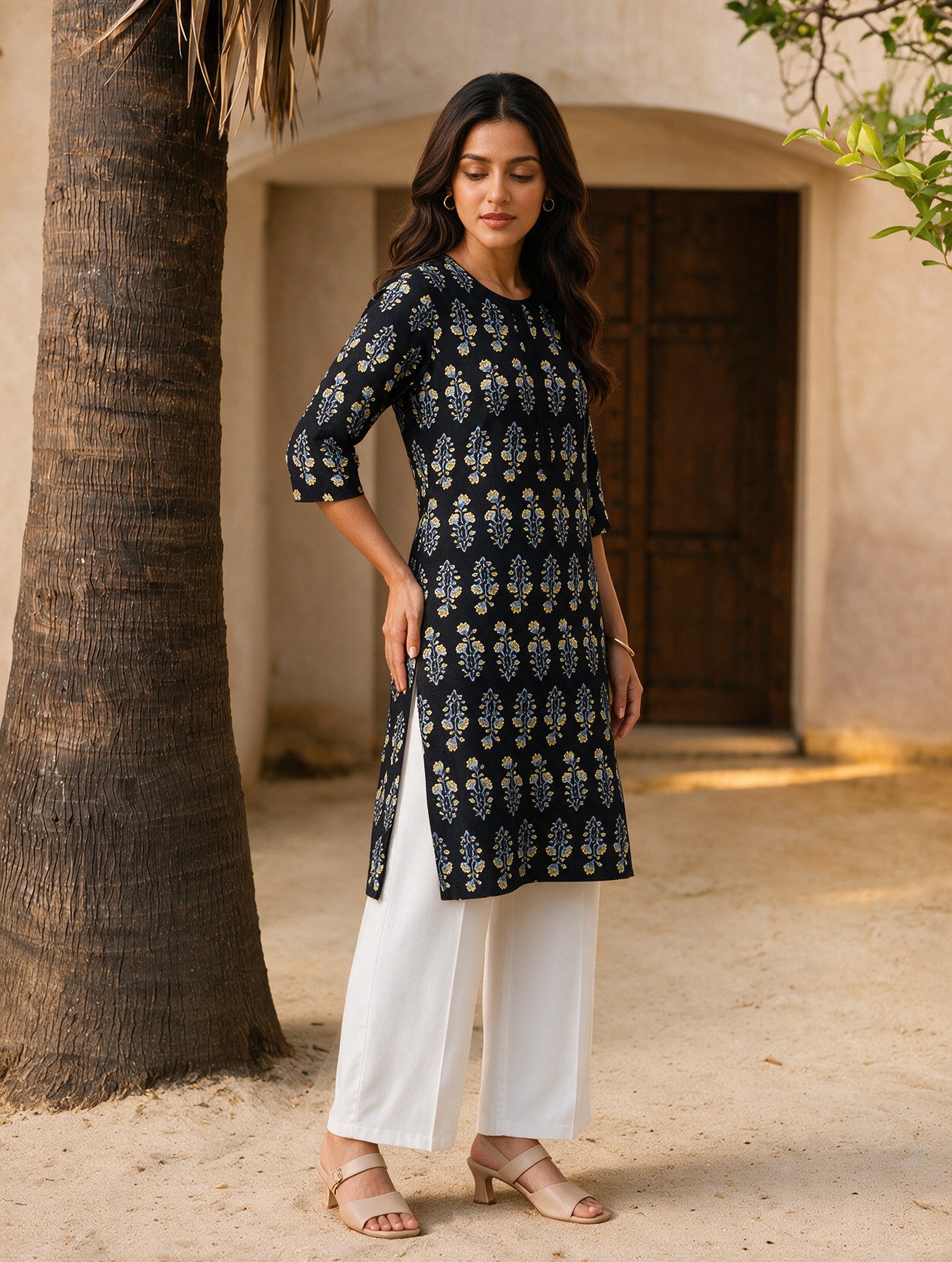 Rayon Printed Straight Knee Length Kurta