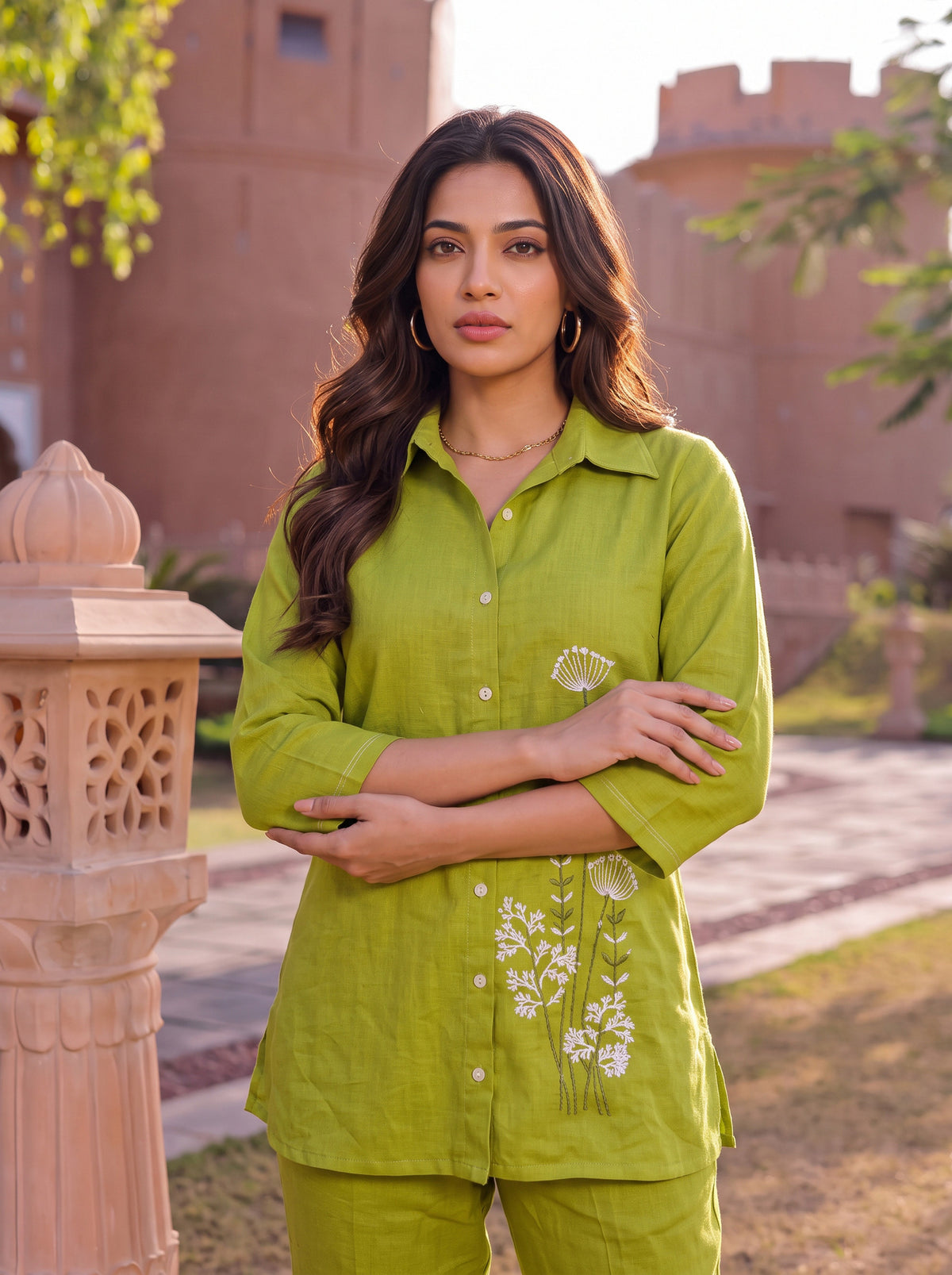 Cotton Embroidered A-Line Co-Ord Set