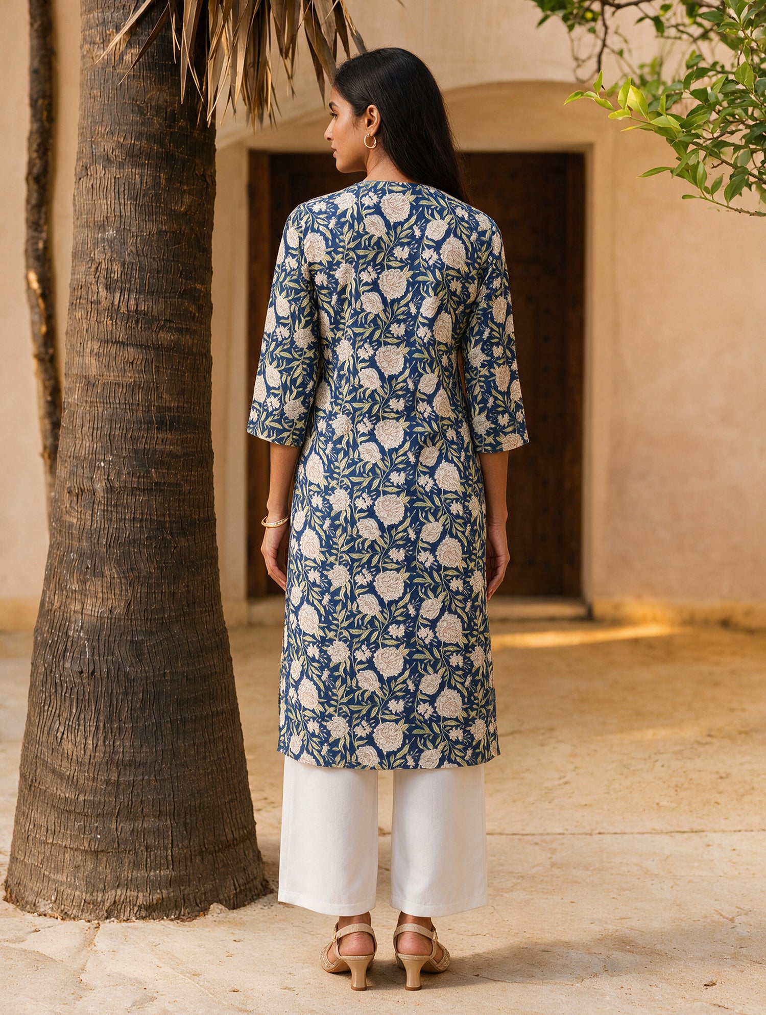 Buy Cotton Printed Straight Knee Length Kurta-Blue