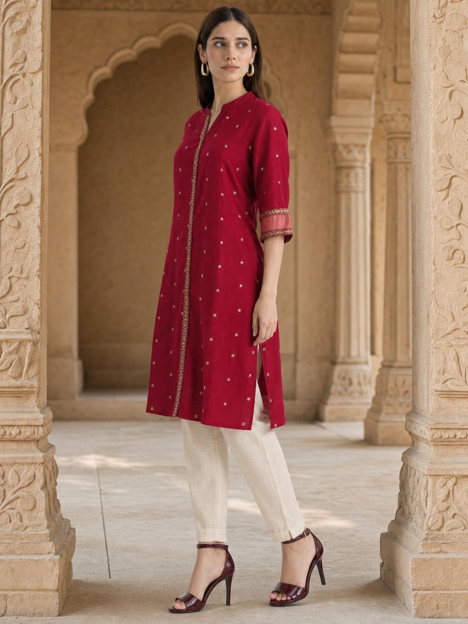 Viscose Embroidered A-Line Calf Length Kurta