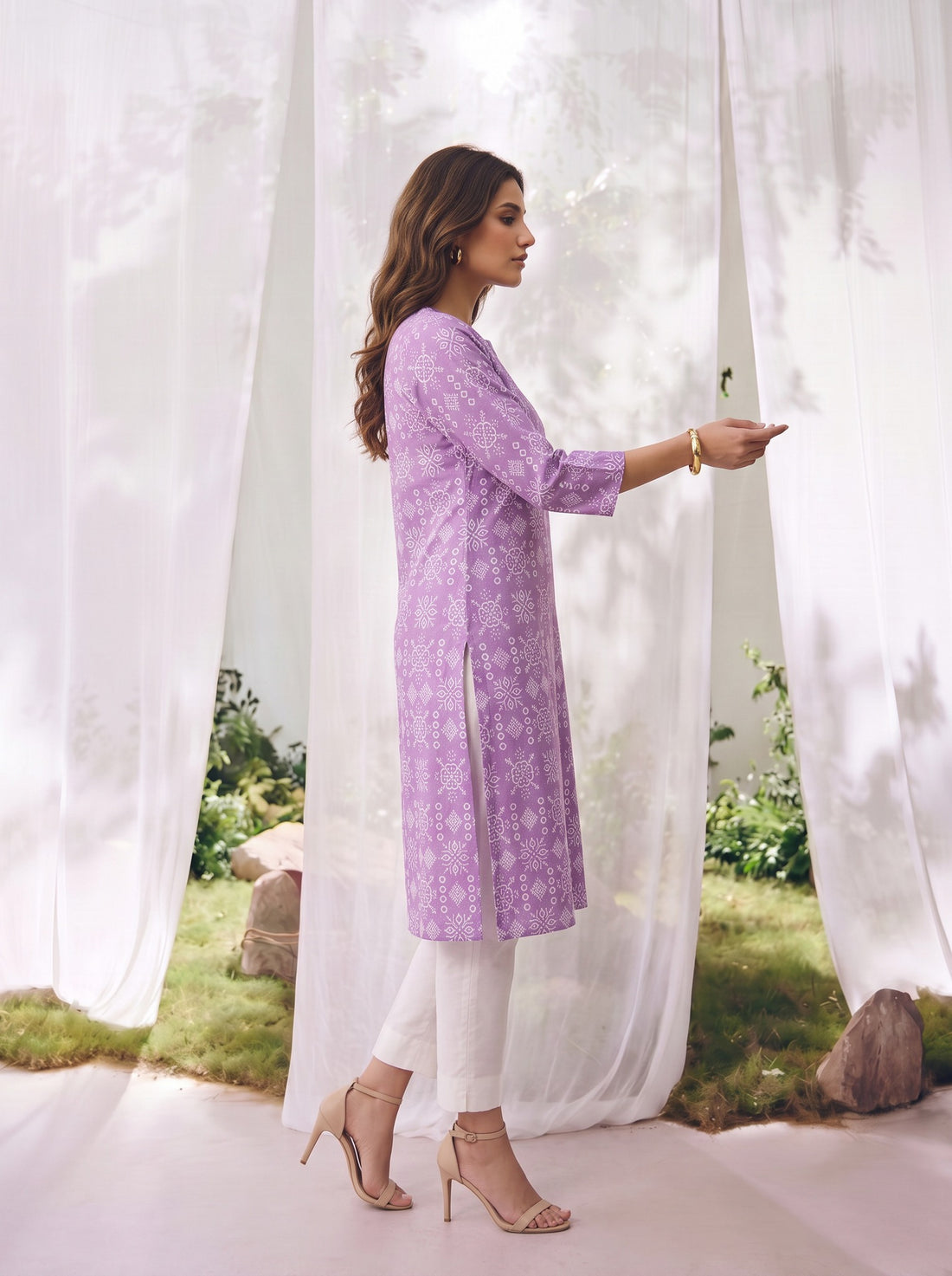 Buy Cotton Embroidered Straight Knee Length Kurta-Purple