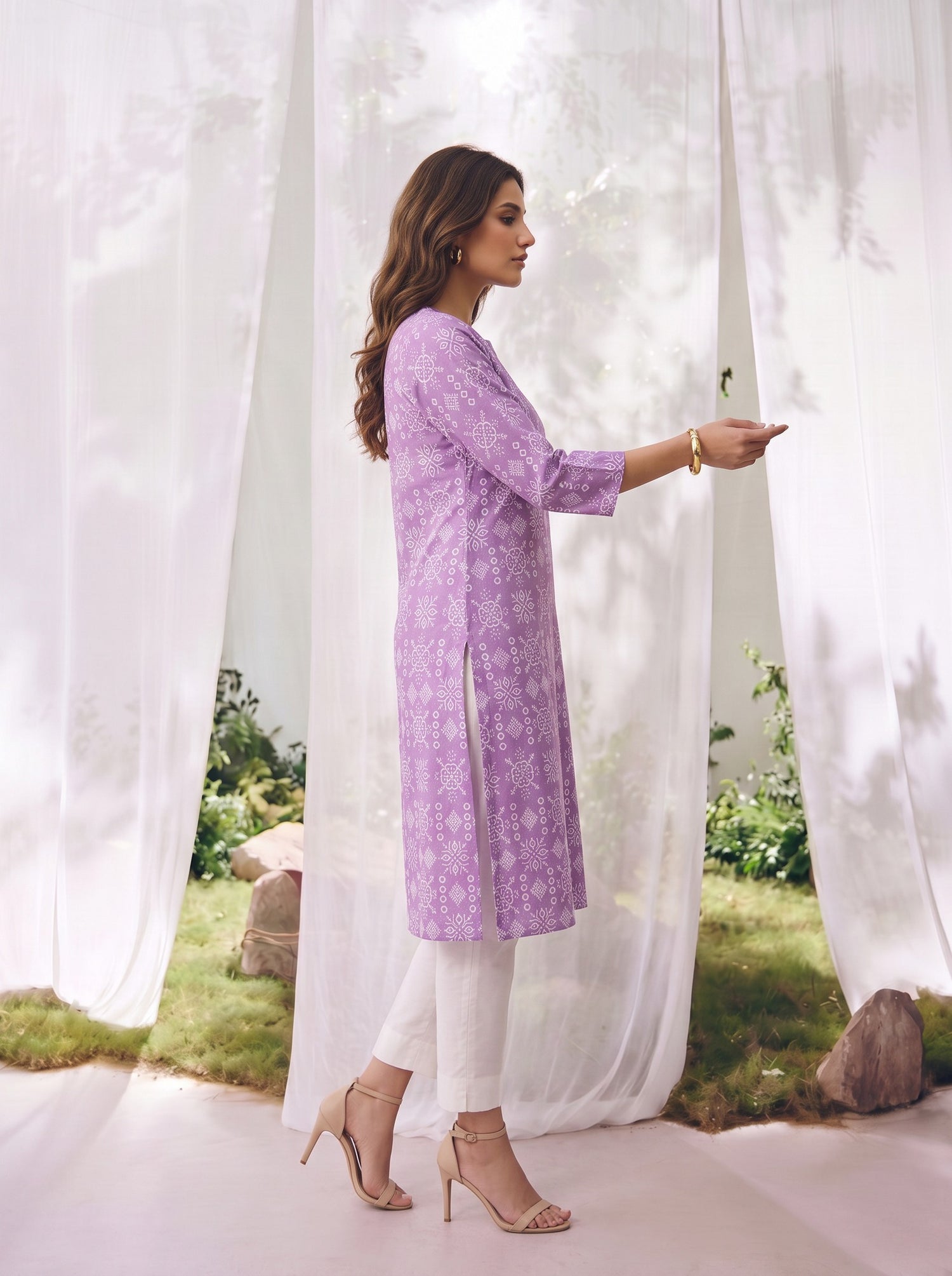 Buy Cotton Embroidered Straight Knee Length Kurta-Purple