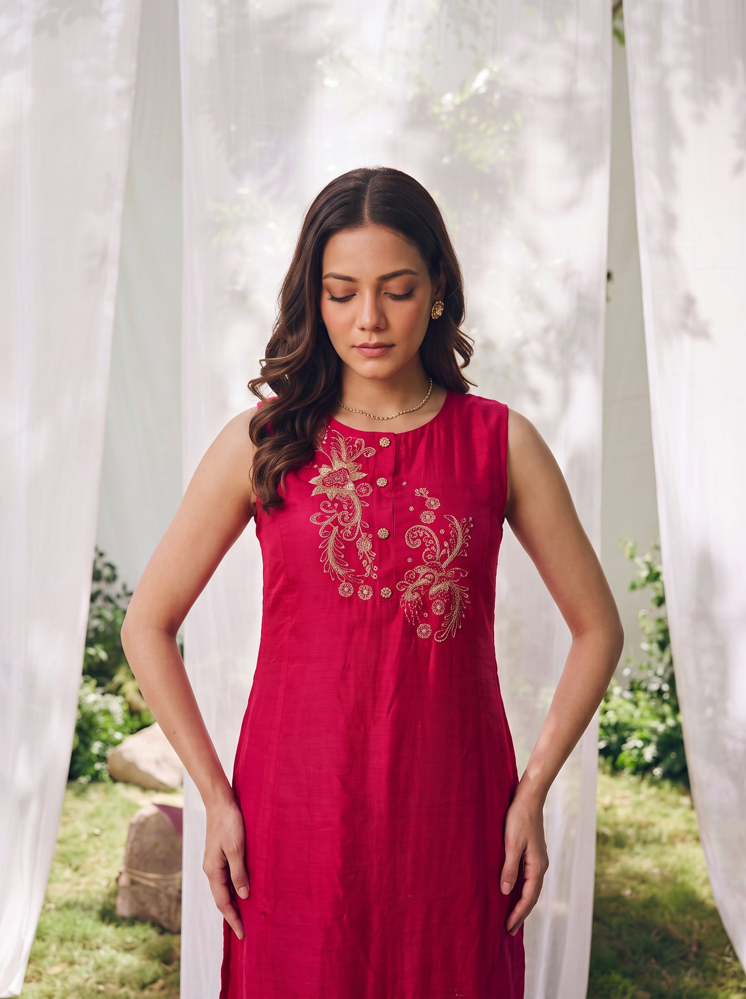 Rayon Embroidered A-Line Calf Length Kurta With Pant