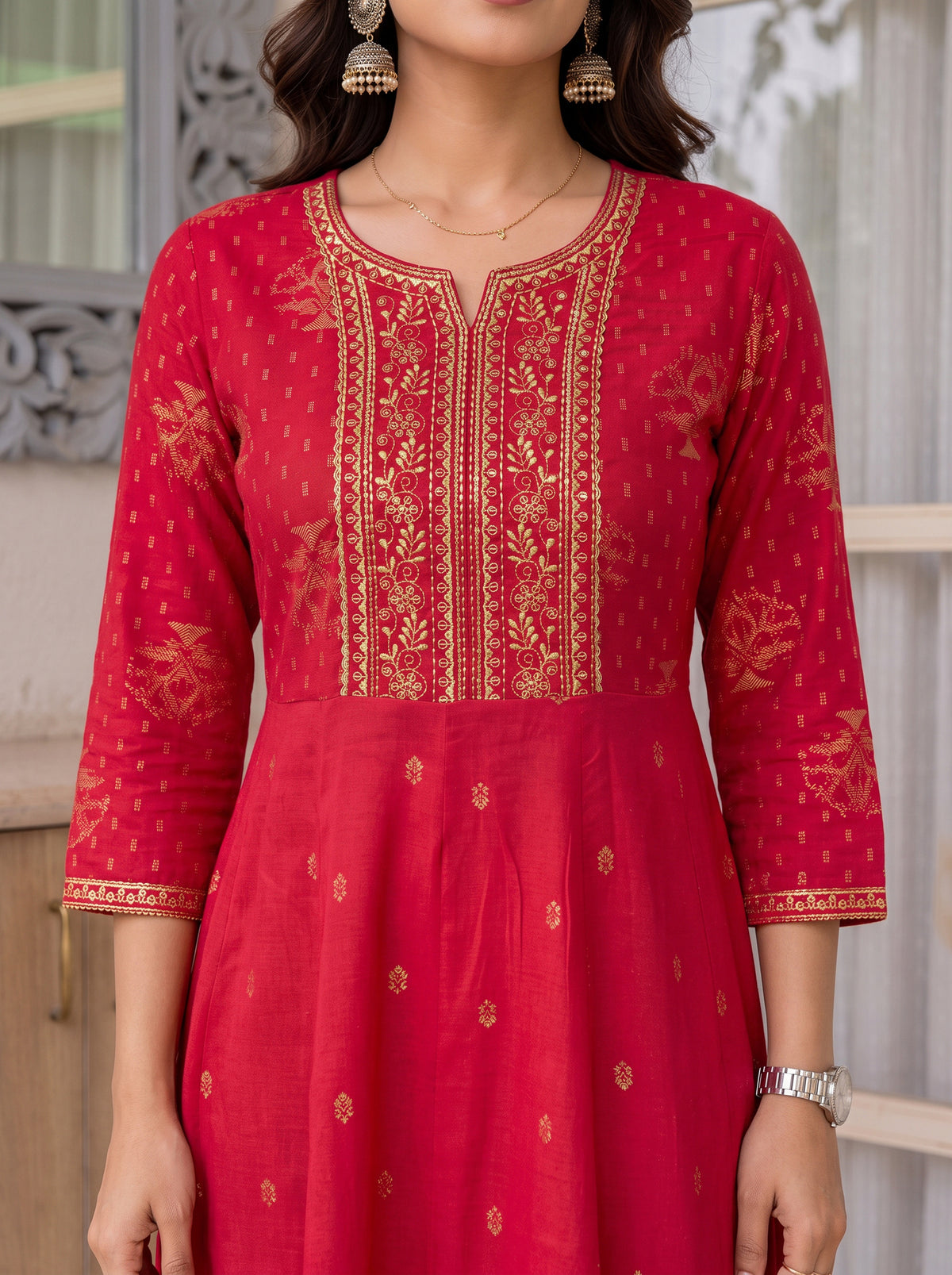 Rayon Embroidered Flared Calf Length Kurta