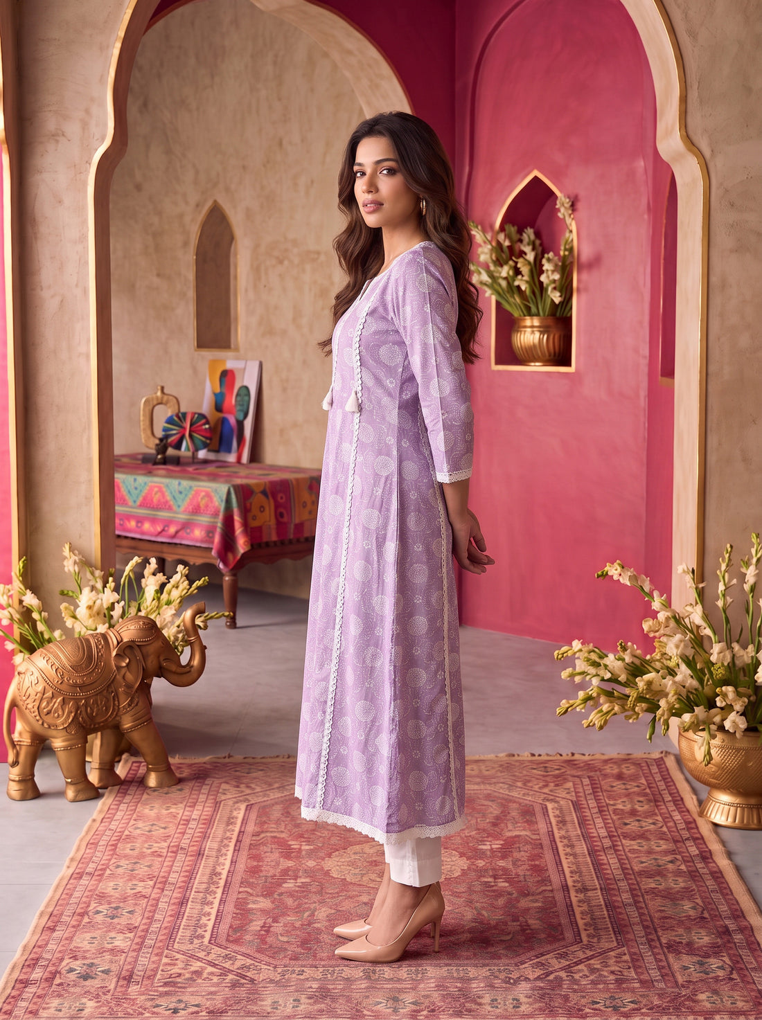 Buy Rayon Embroidered Flared Calf Length Kurta-Purple