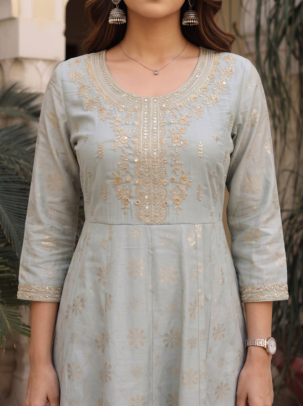 Viscose Embroidered Flared Calf Length Kurta