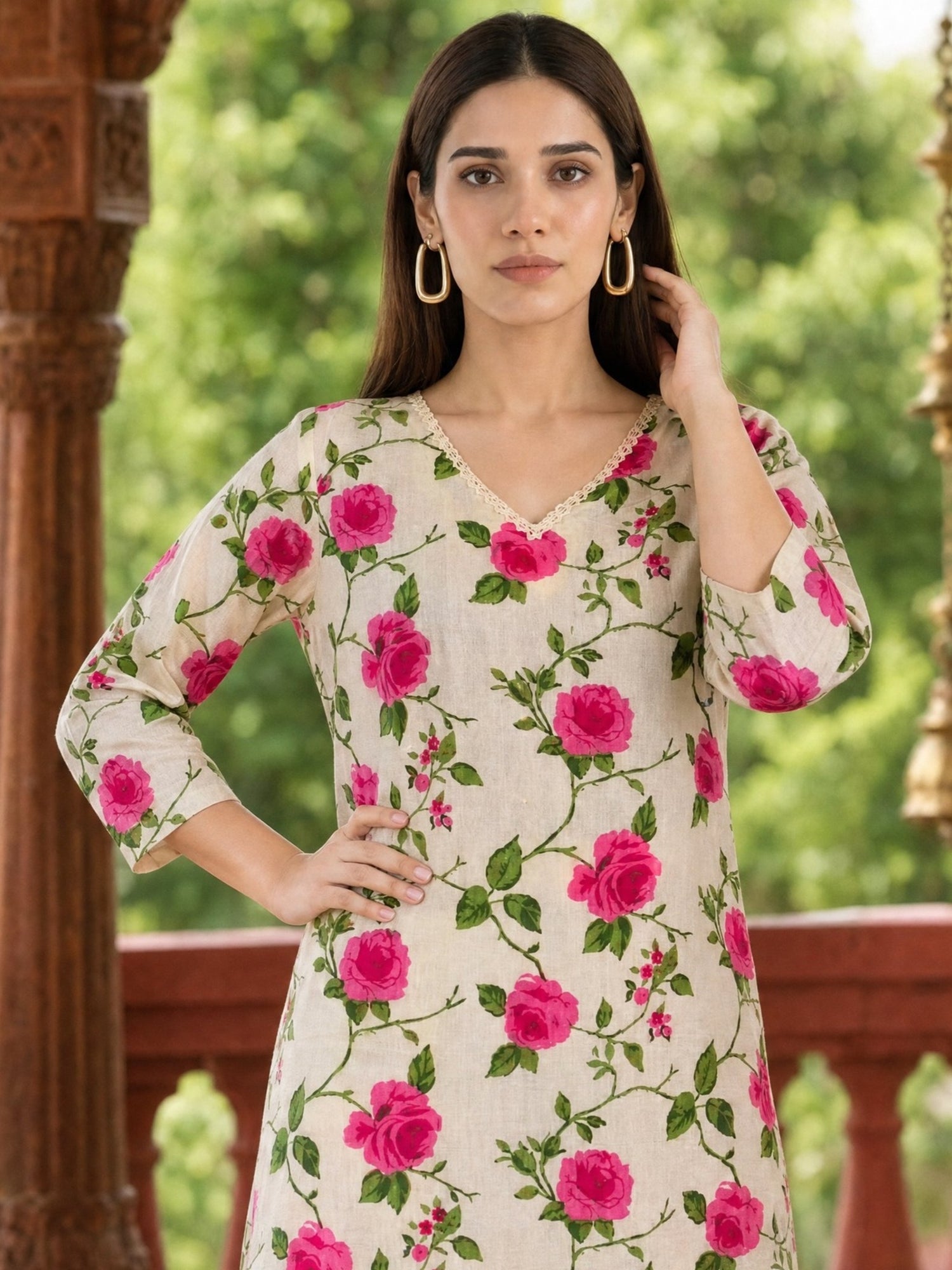 Cotton Printed Straight Knee Length Kurta