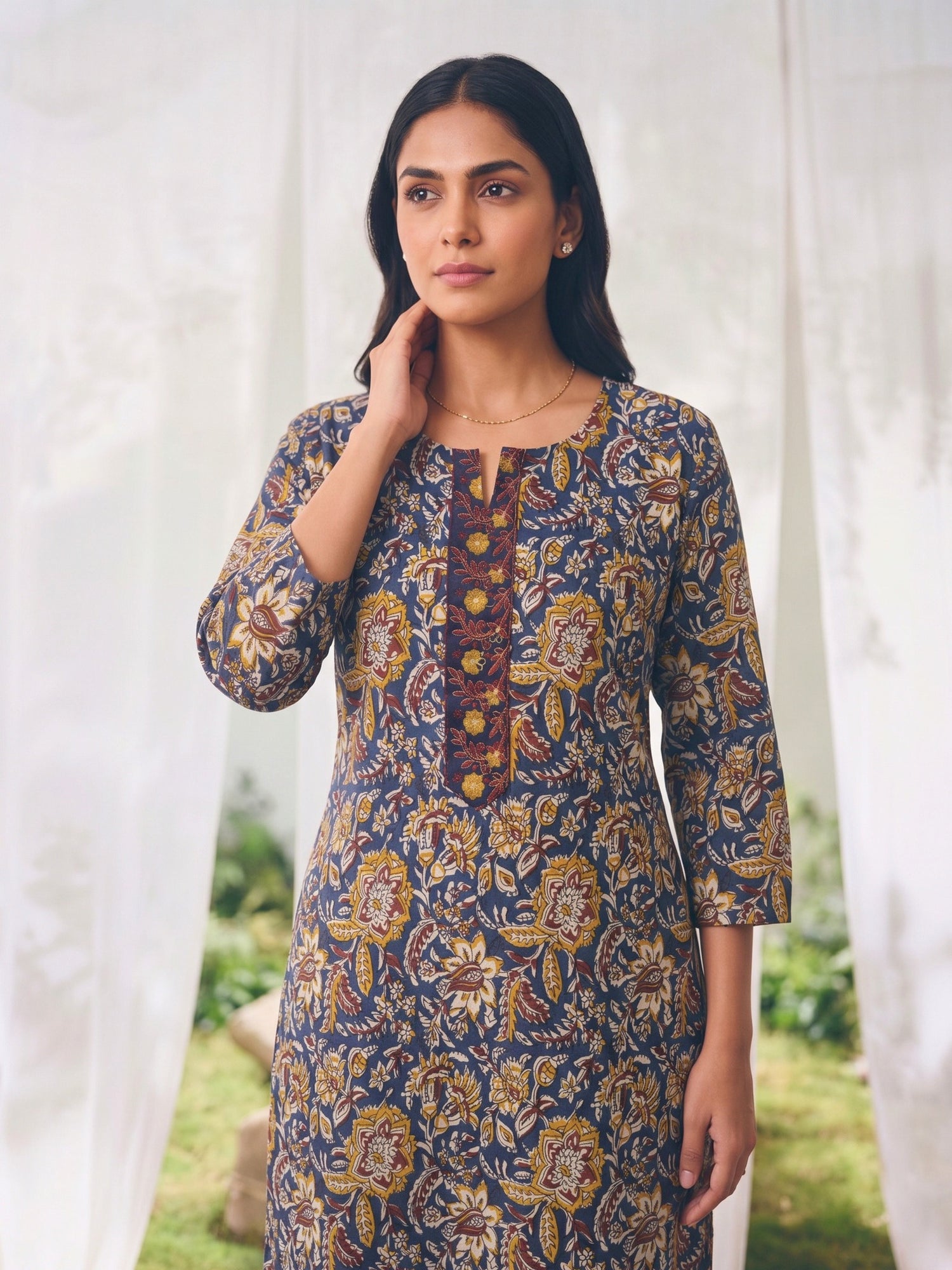 Buy Rayon Embroidered Straight Knee Length Kurta-Blue