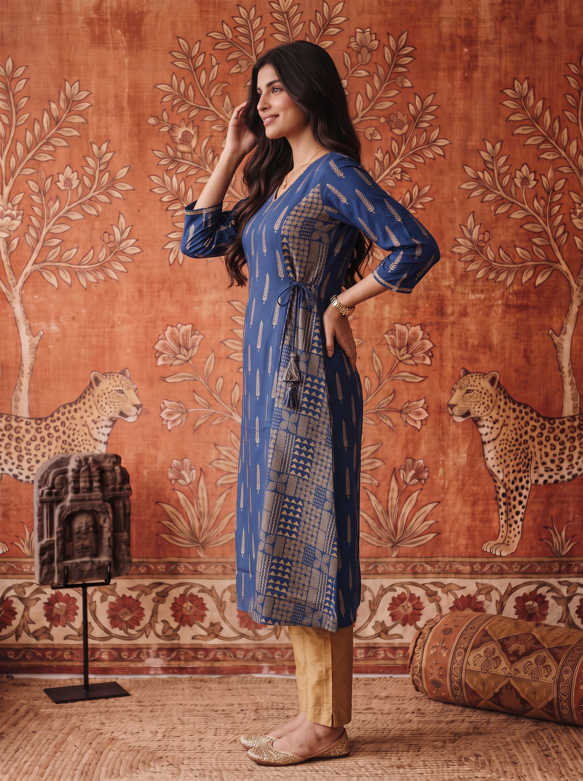 Rayon Printed A-Line Calf Length Kurta