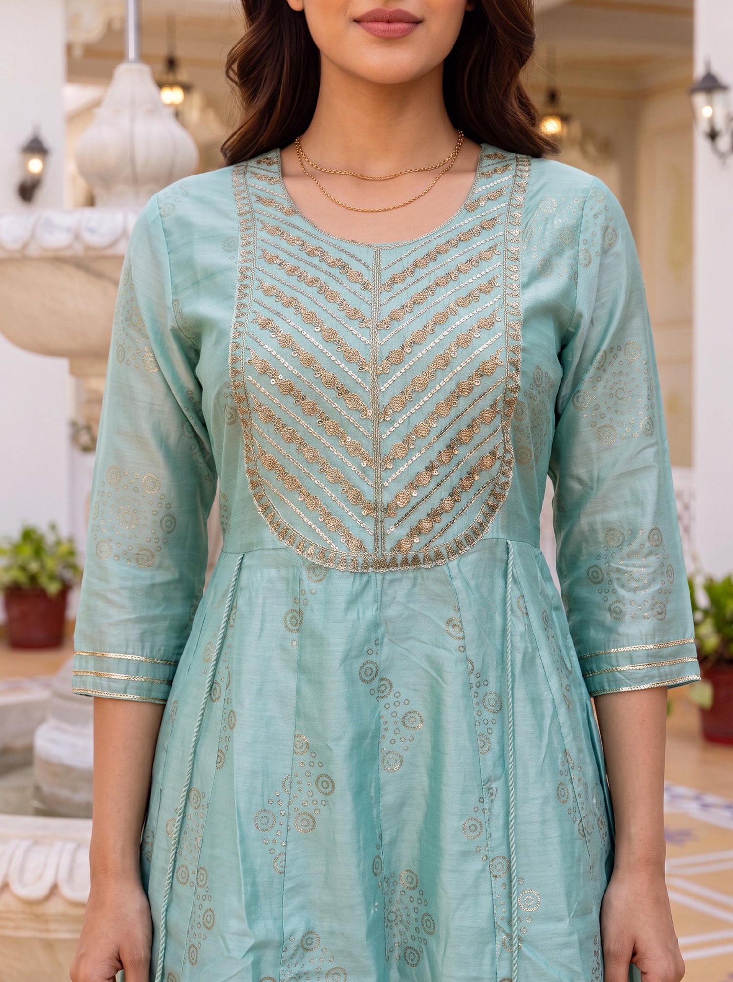 Buy Viscose Embroidered Anarkali Calf Length Kurta-Turquoise