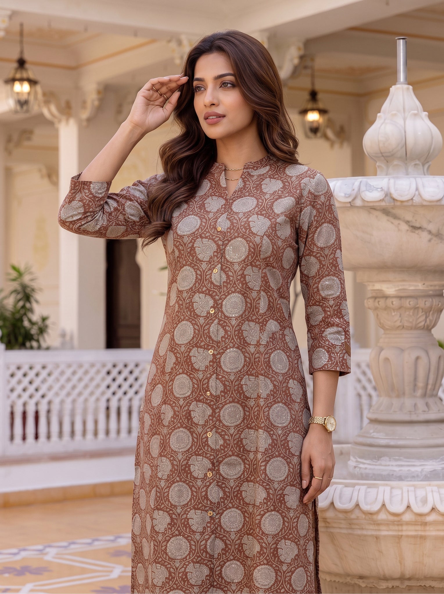 Viscose Printed A-Line Calf Length Kurta With Pant