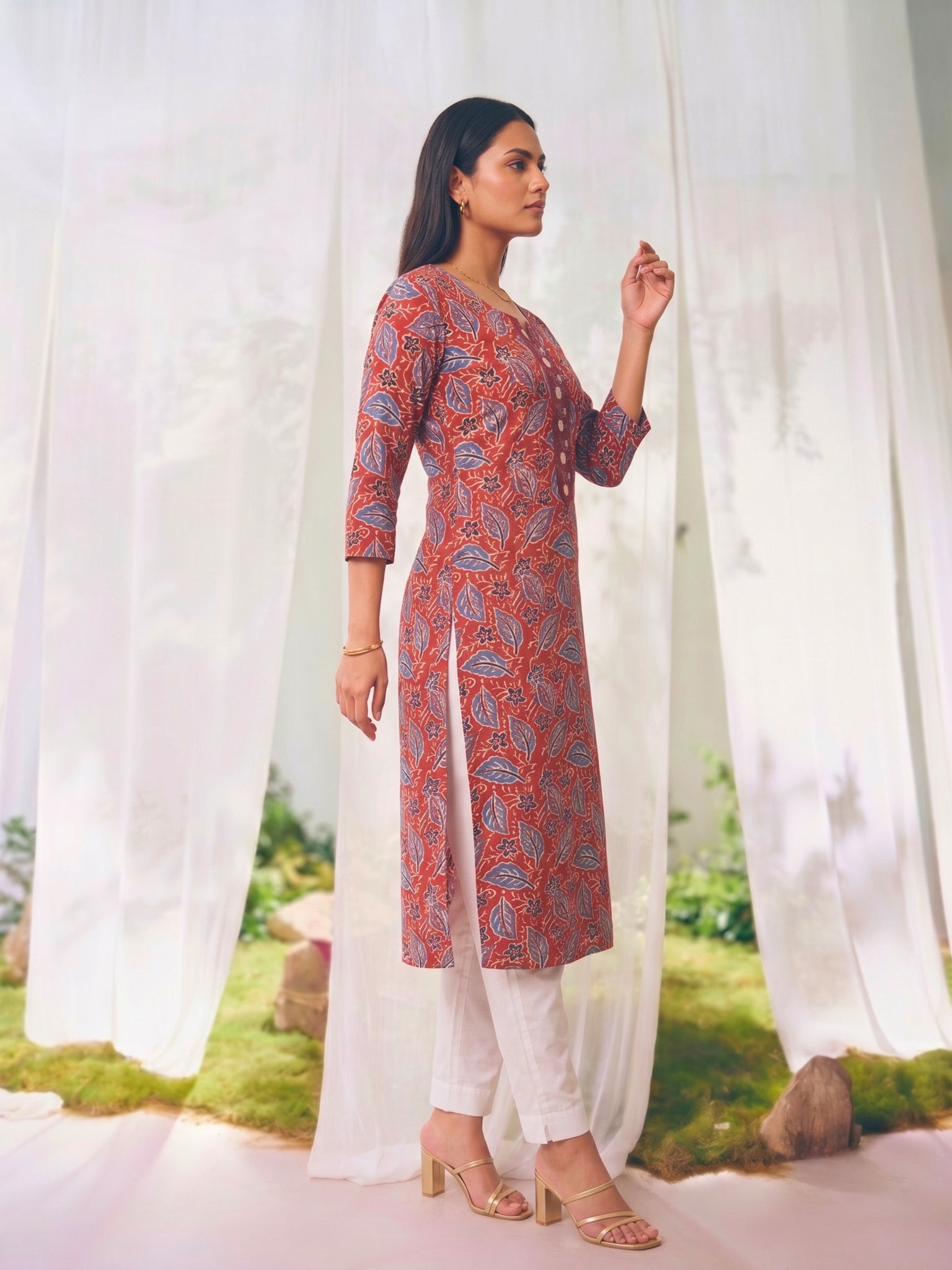 Rayon Printed Straight Knee Length Kurta