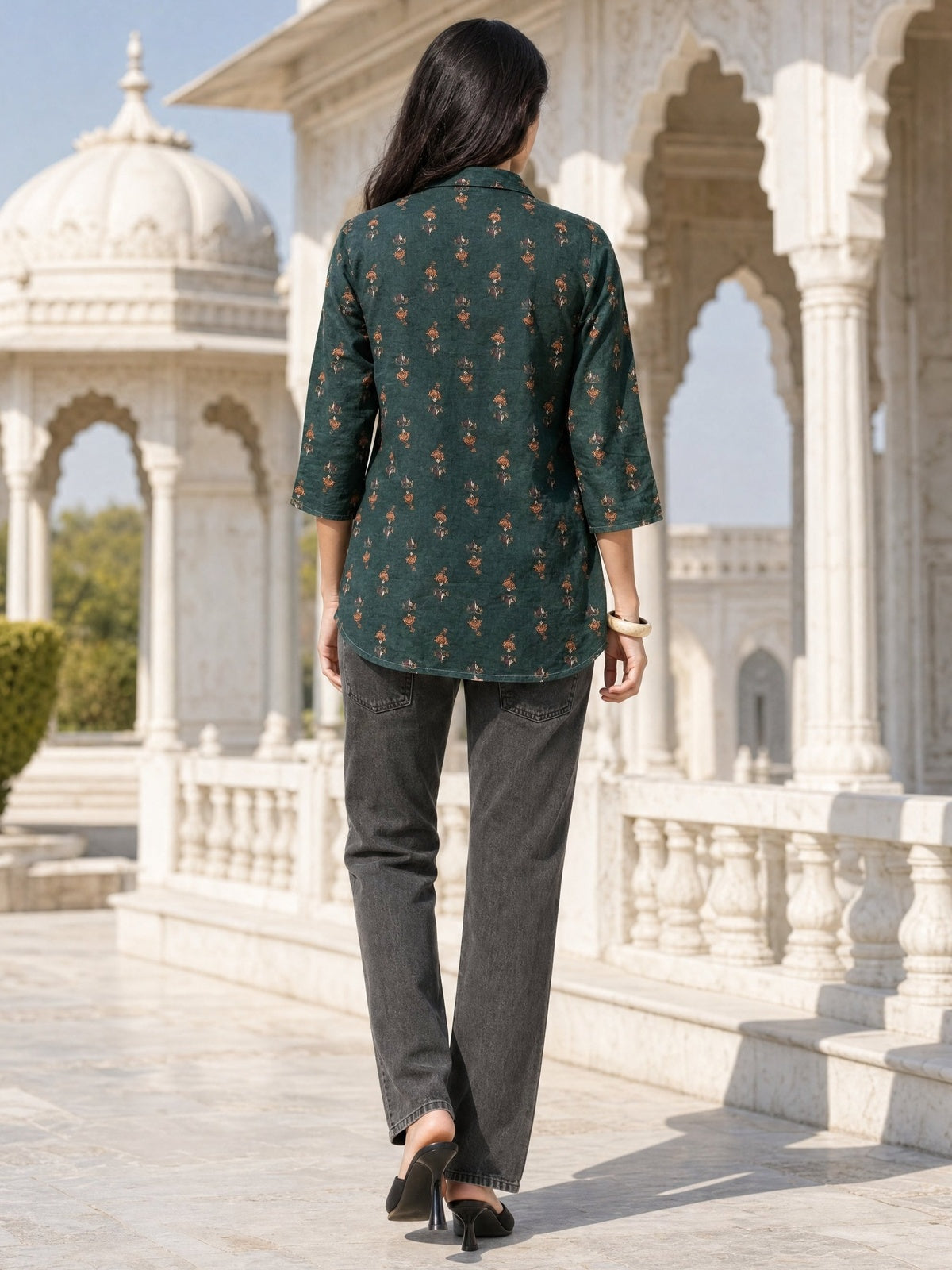 Buy Rayon Printed Straight Short Length Short Kurta-Green