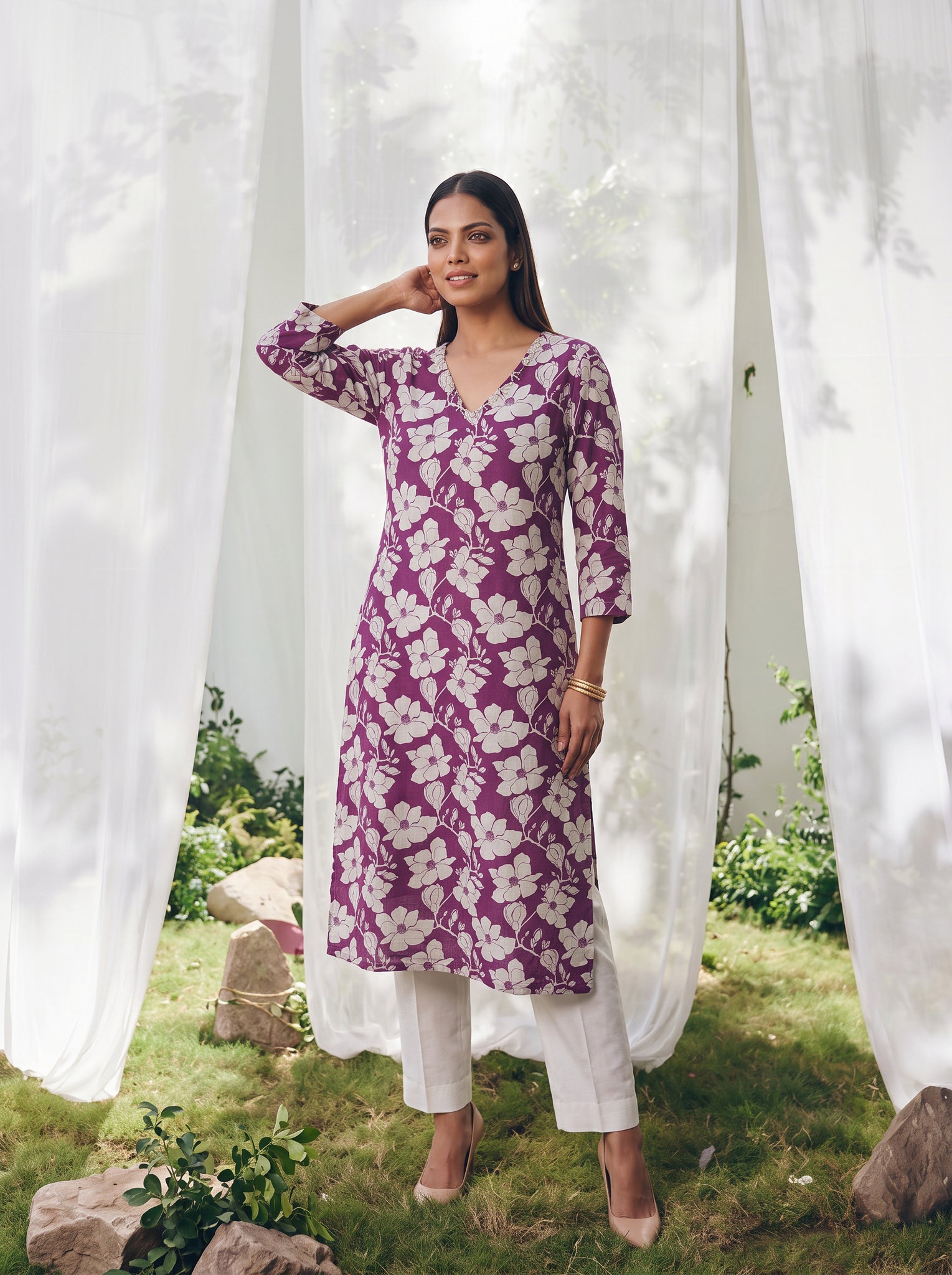 Cotton Printed Straight Calf Length Kurta