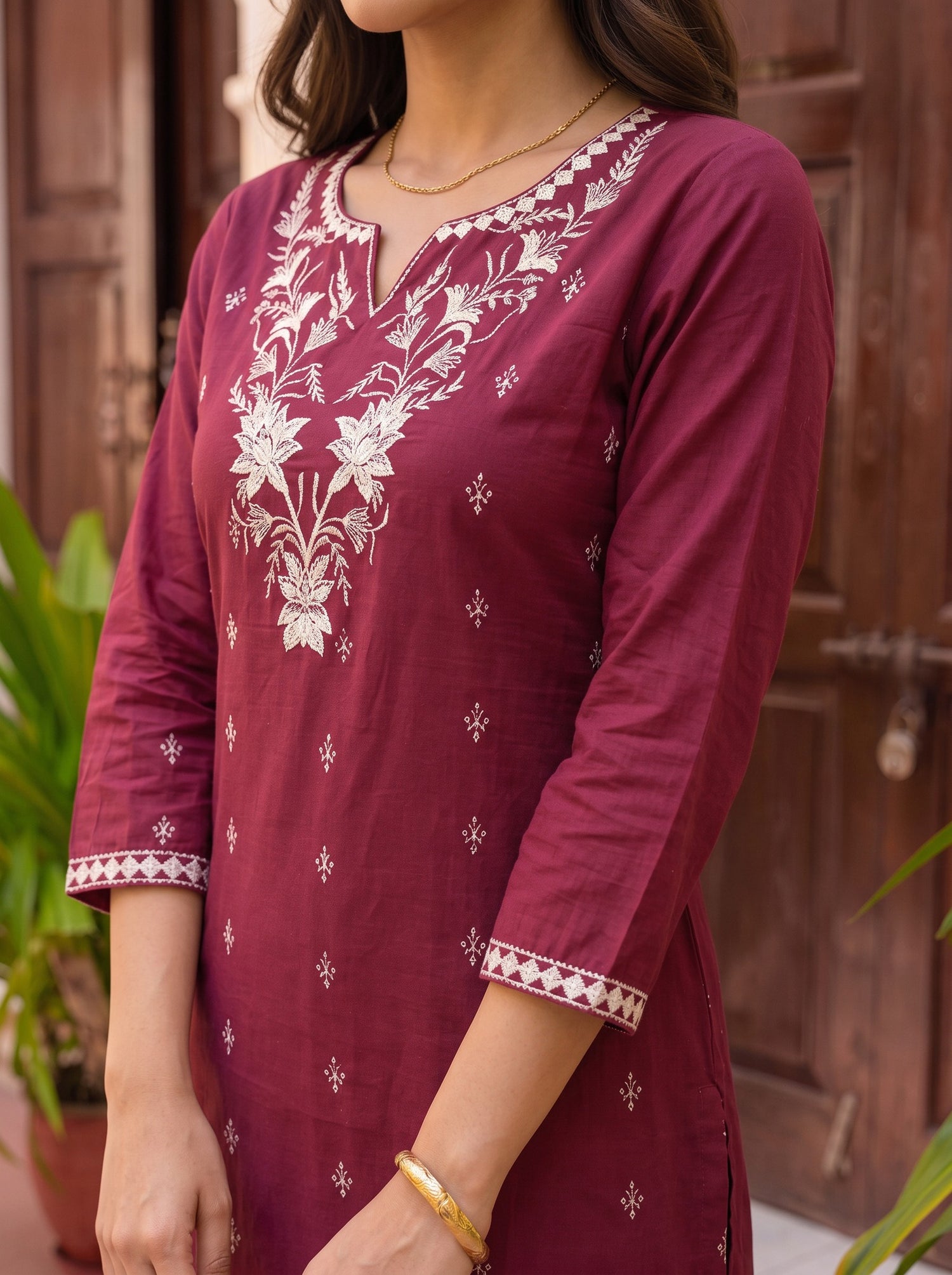 Buy Rayon Embroidered Straight Calf Length Kurta-Pink