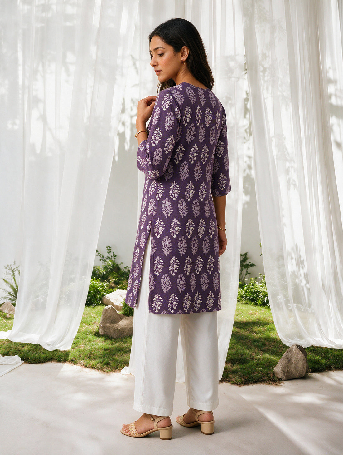 Buy Rayon Printed Straight Knee Length Kurta-Purple