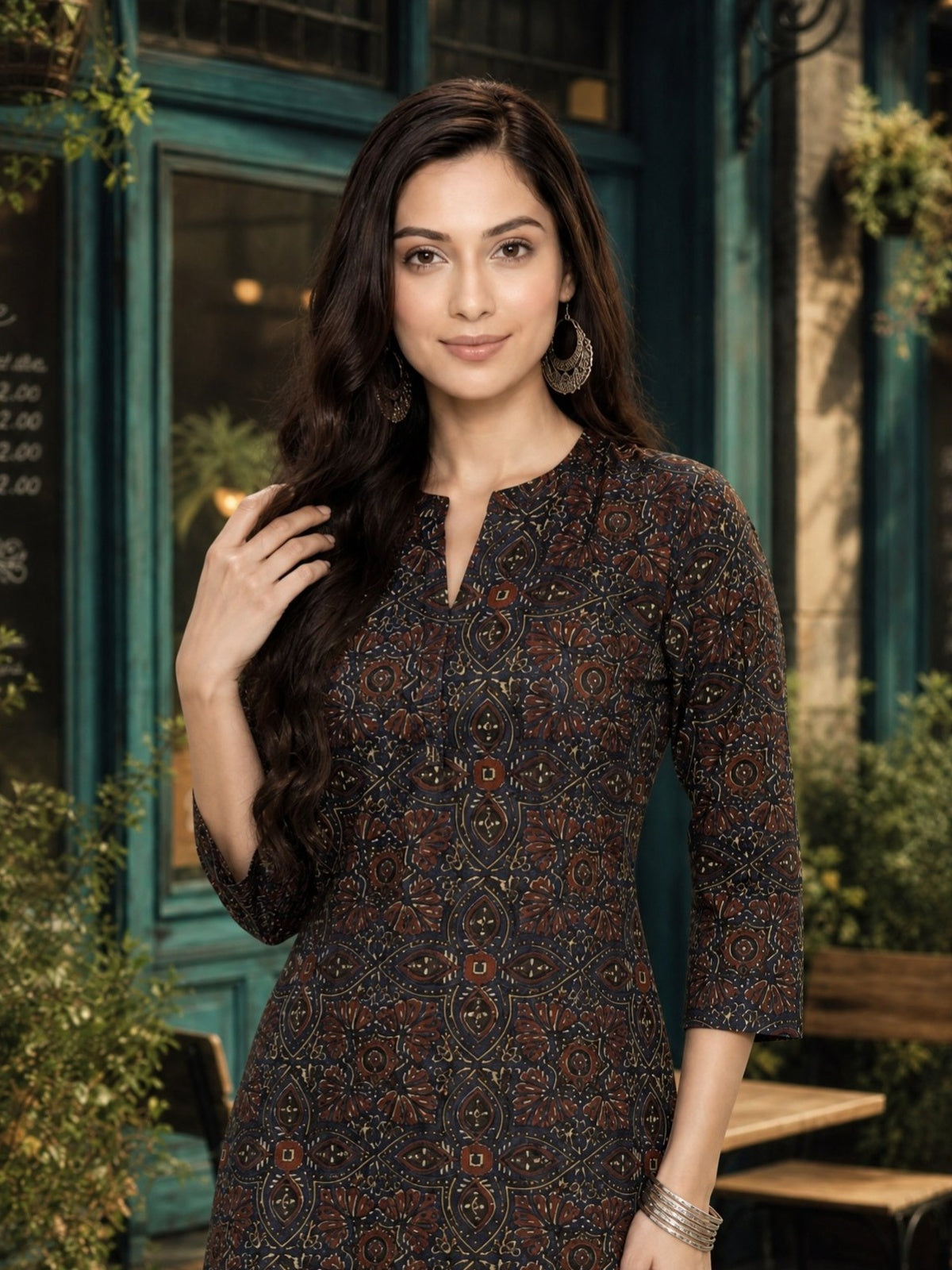 Buy Cotton Printed Straight Knee Length Kurta-Navy Blue
