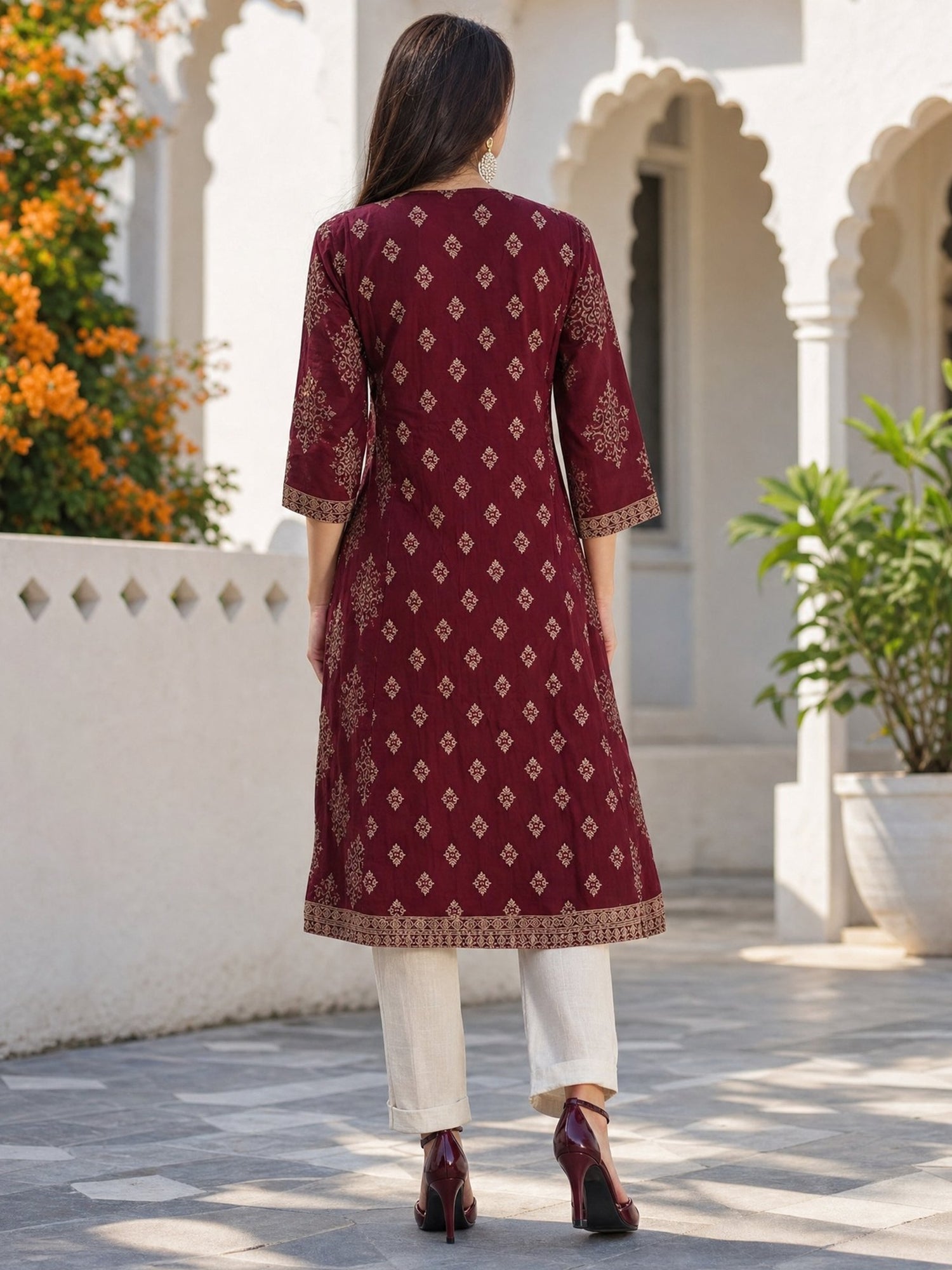Rayon Embroidered Flared Calf Length Kurta