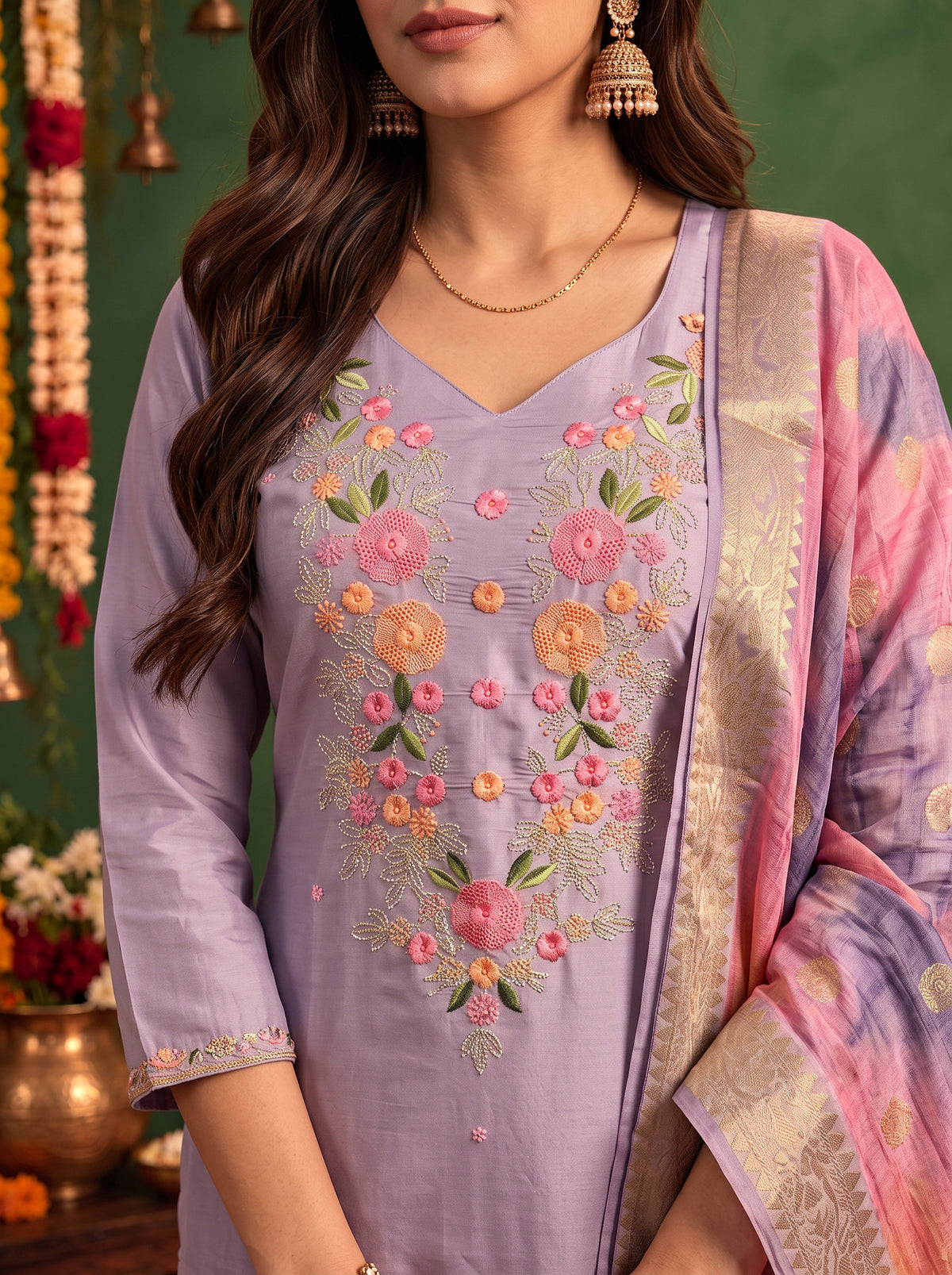 Viscose Embroidered Straight Calf Length Kurta With Pant and Dupatta