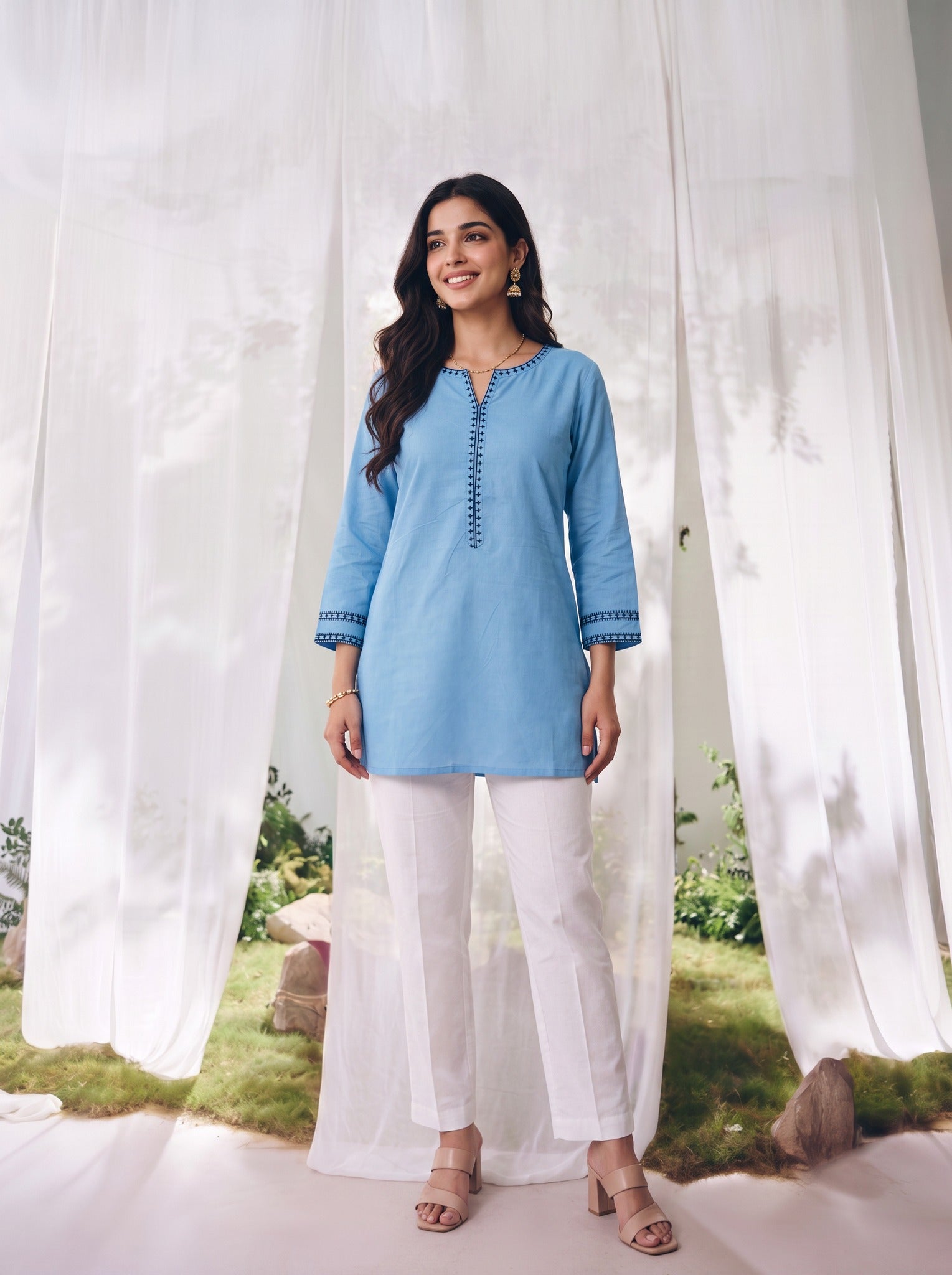 Rayon Embroidered Straight Short Length Short Kurta