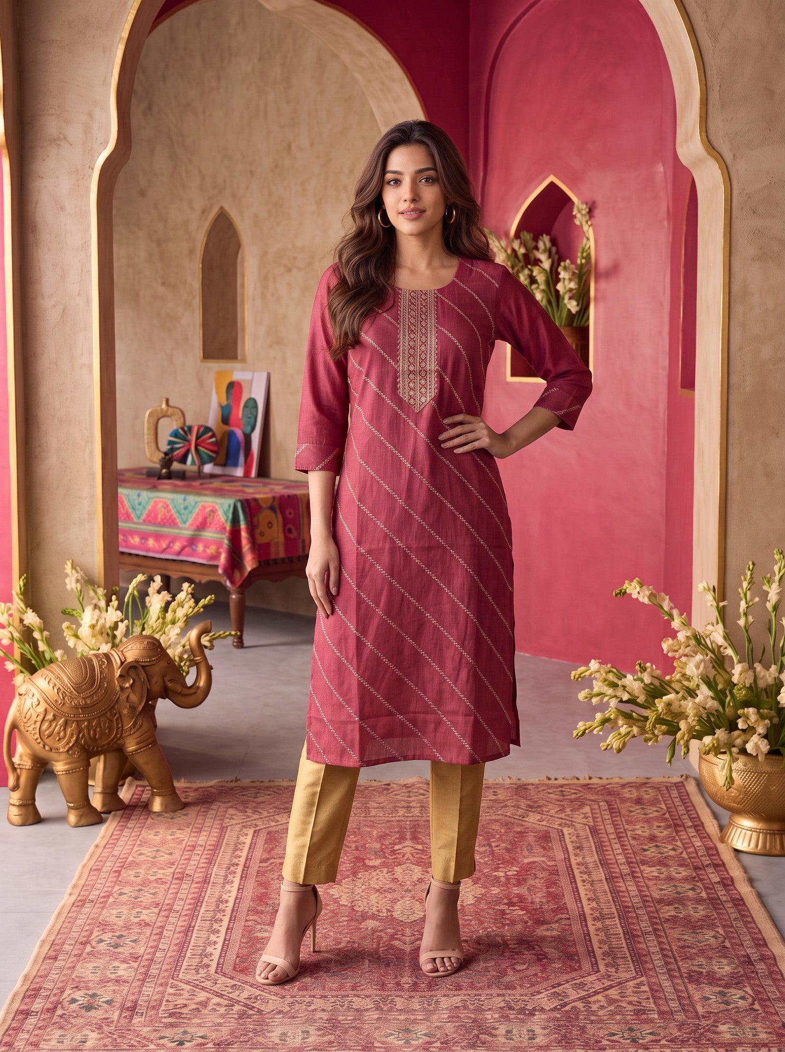 Viscose Embroidered Straight Calf Length Kurta