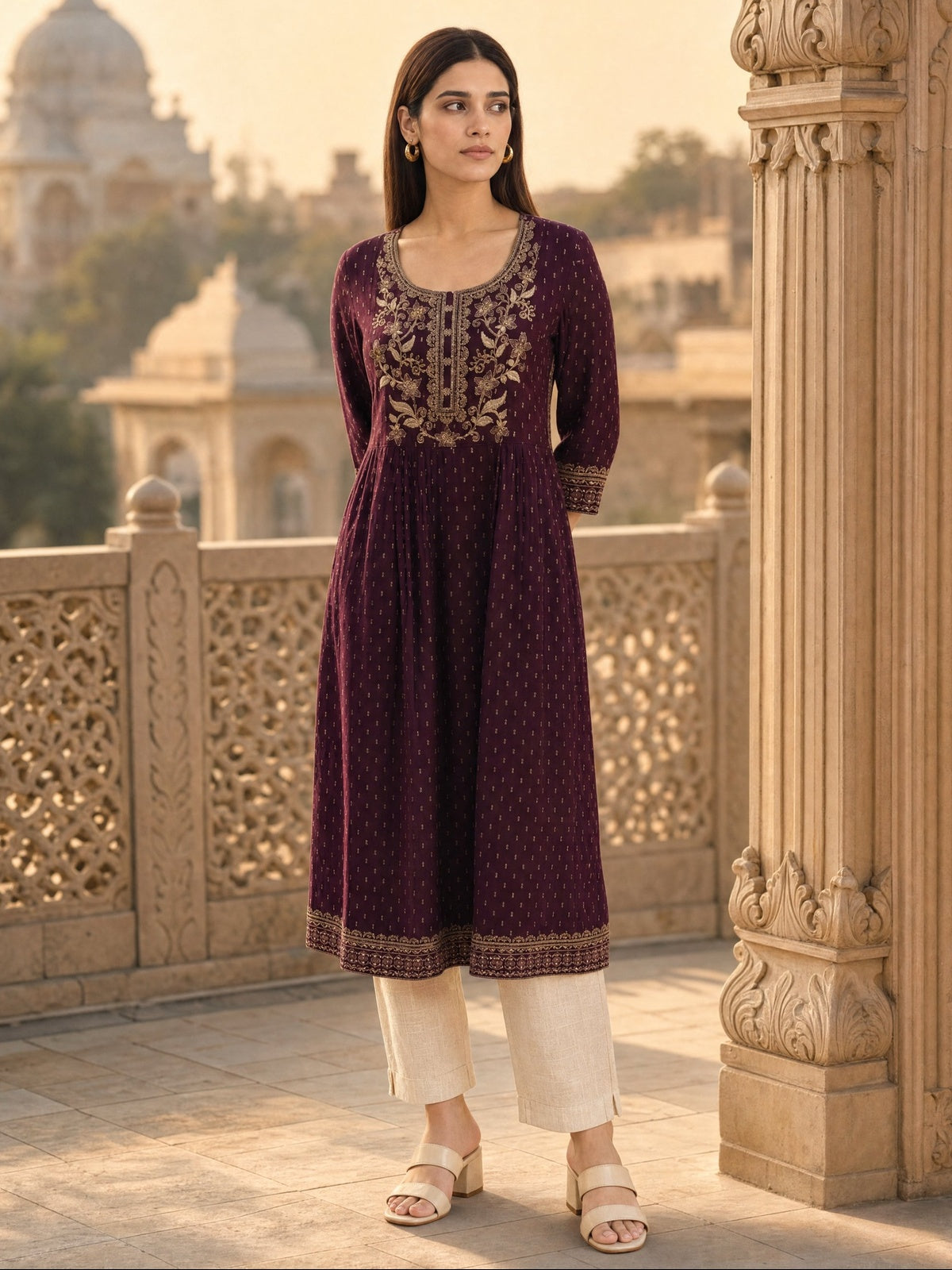Rayon Embroidered Anarkali Calf Length Kurta