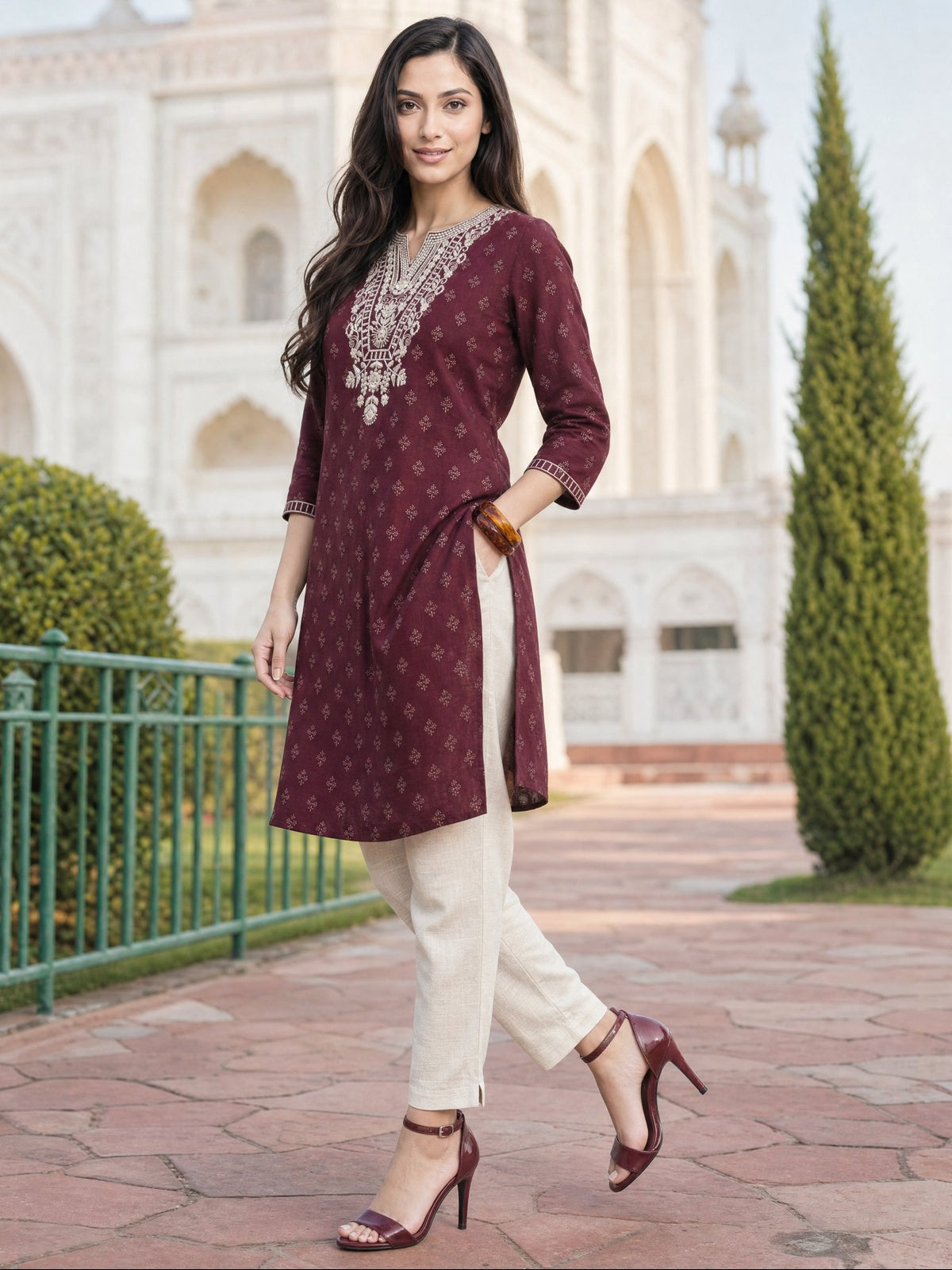 Rayon Embroidered Straight Calf Length Kurta
